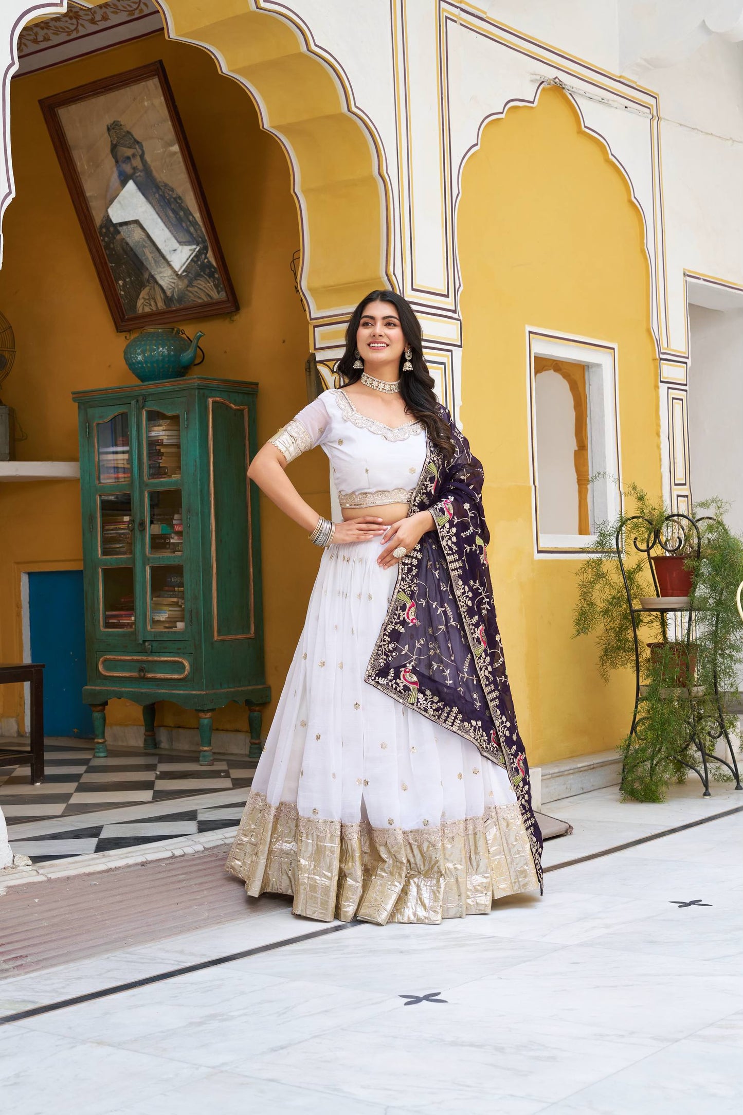 White Embroidered Silk Wedding Lehenga Set