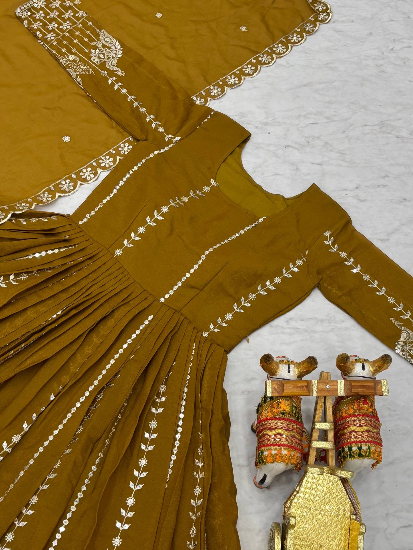 Anarkali Set with Dupatta in Mustard Yellow Color