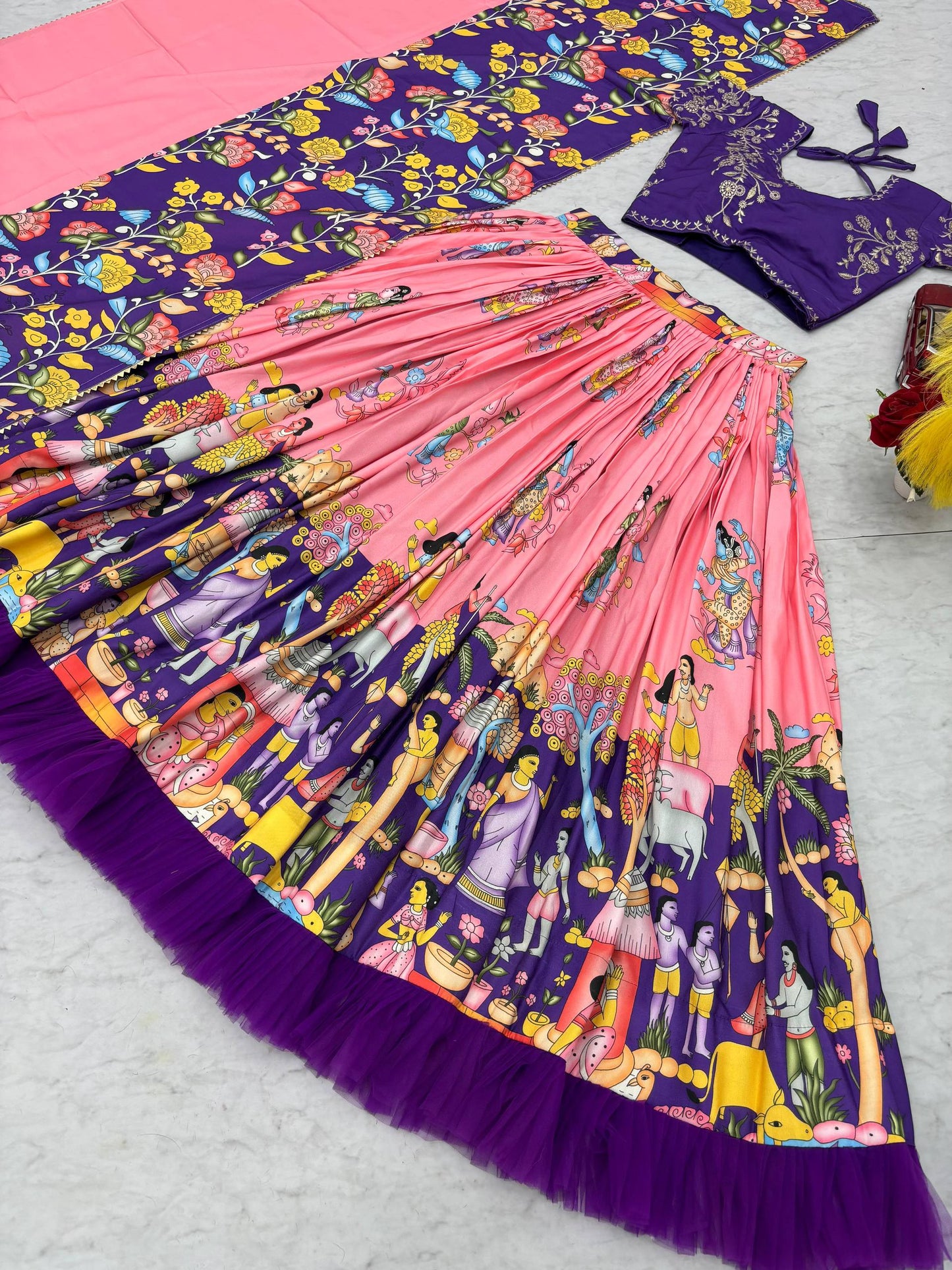 Designer Kalamkari Cotton Lehenga Choli