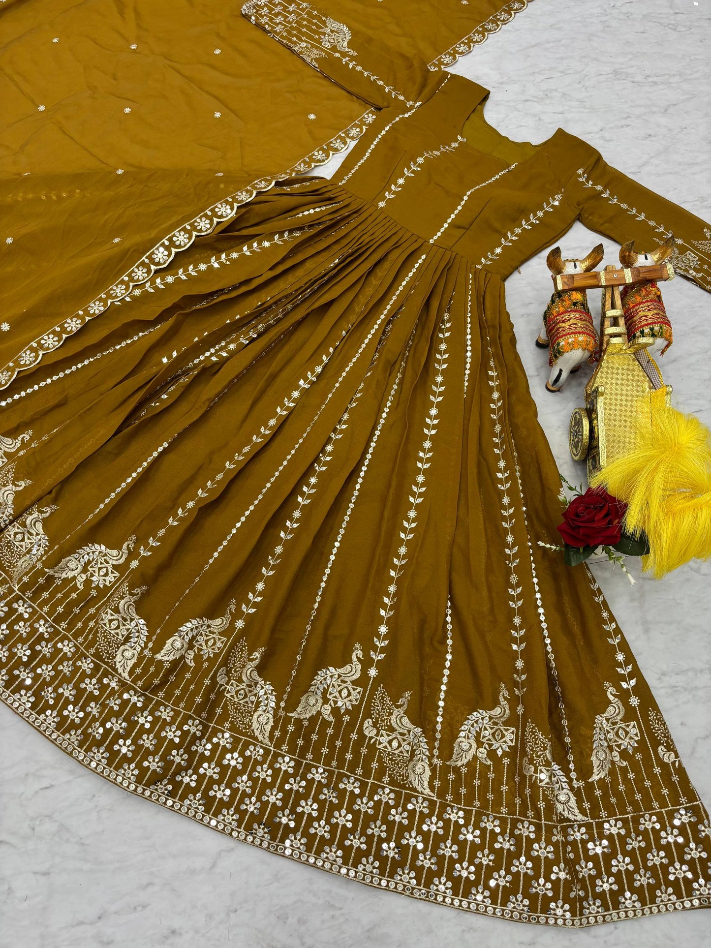 Anarkali Set with Dupatta in Mustard Yellow Color
