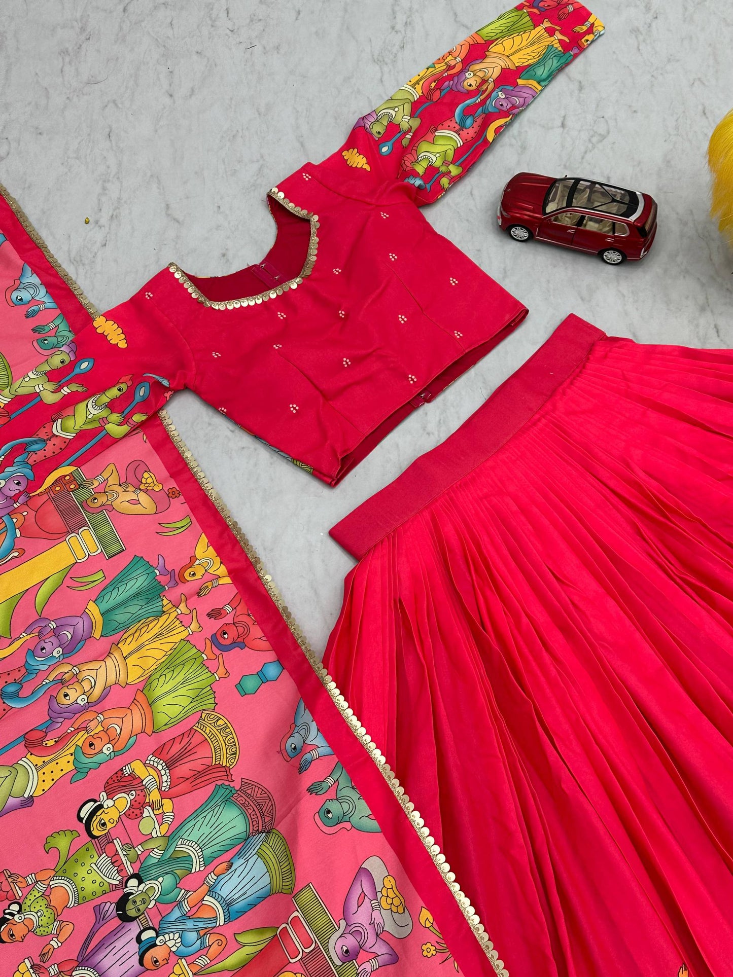 Florescent Pink Festive Kalamkari Lehenga Choli