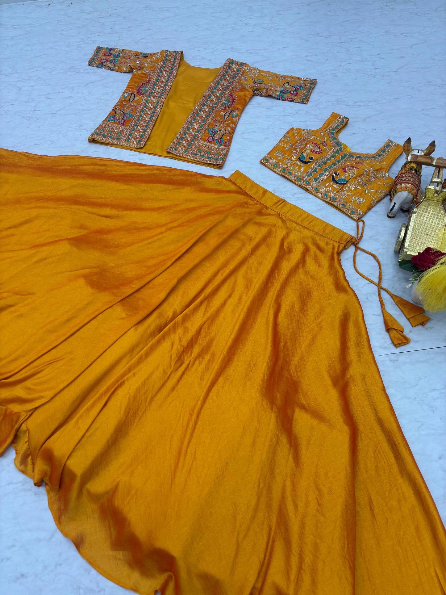 Mustard Yellow Festive Lehenga Choli with Shrug