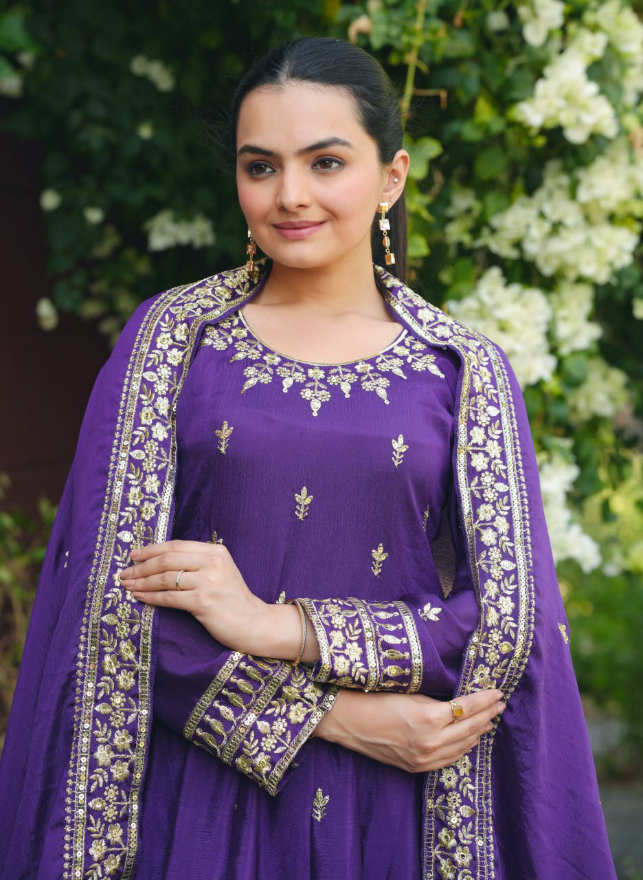 Embroidered Gown With Sequence Embroidered Work