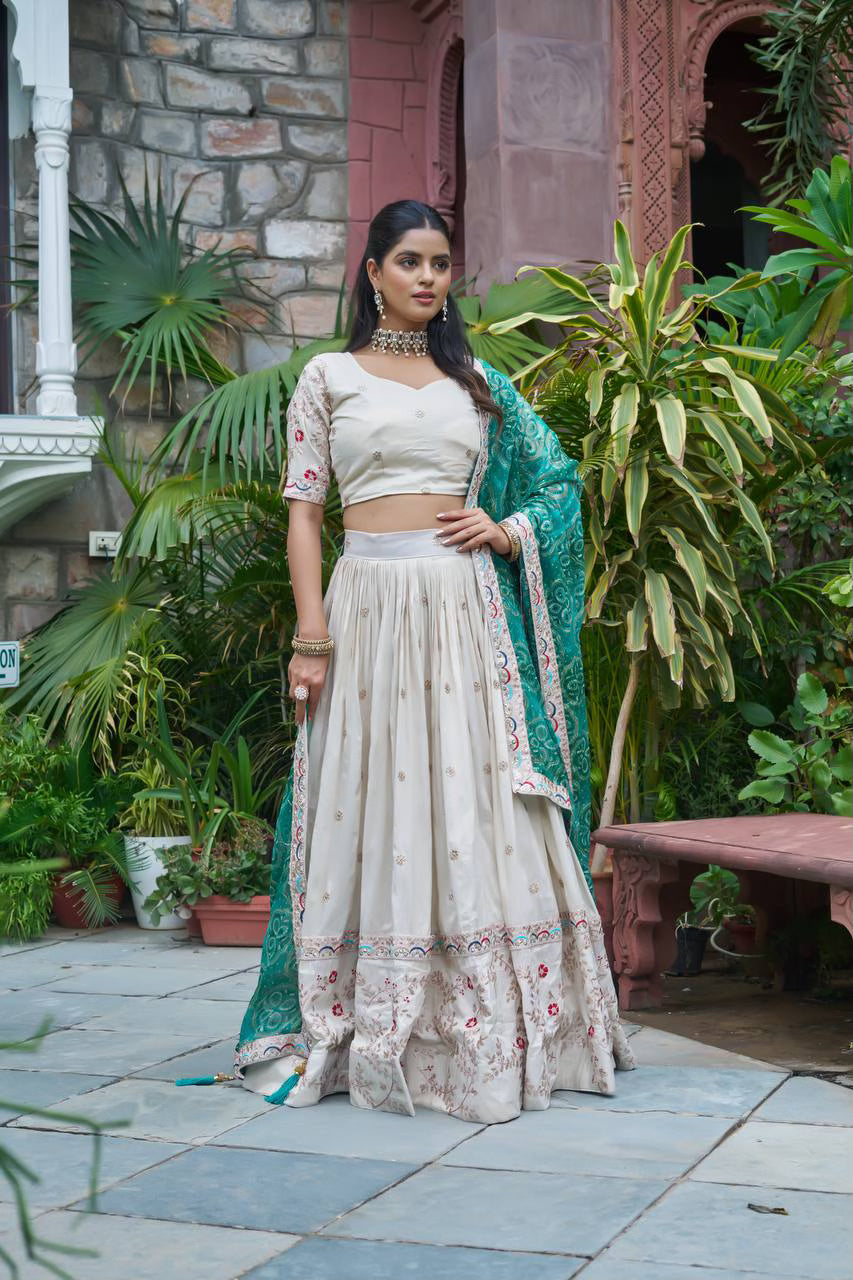 Ivory Pure Tissue Silk Festive Lehenga Choli