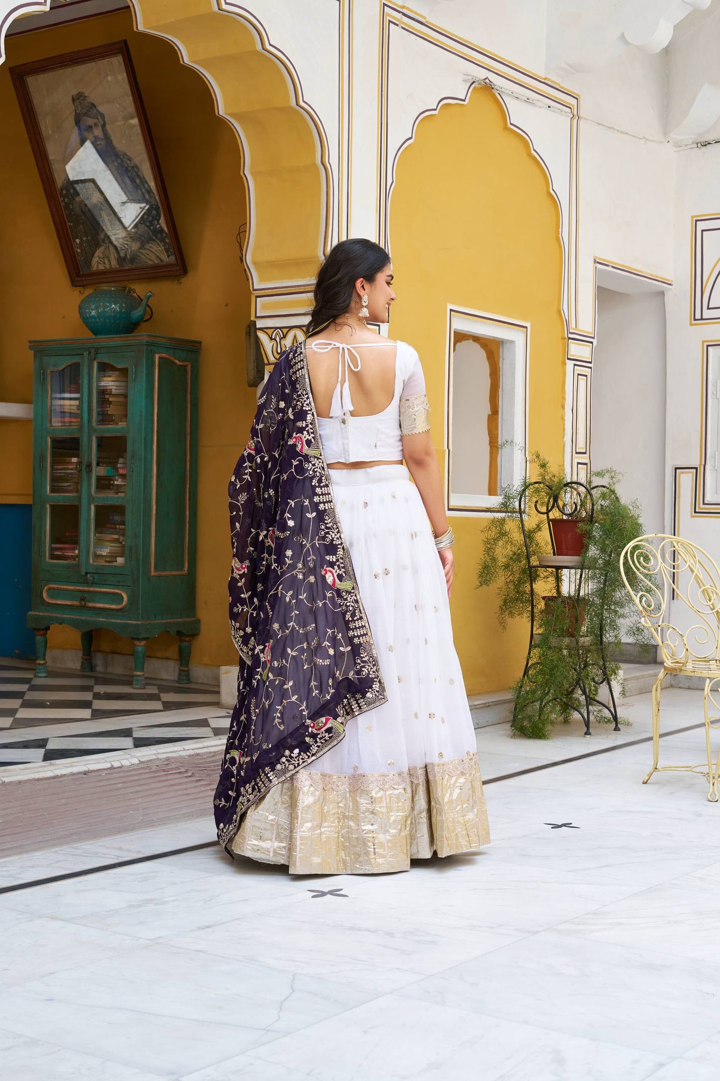 White Embroidered Silk Wedding Lehenga Set