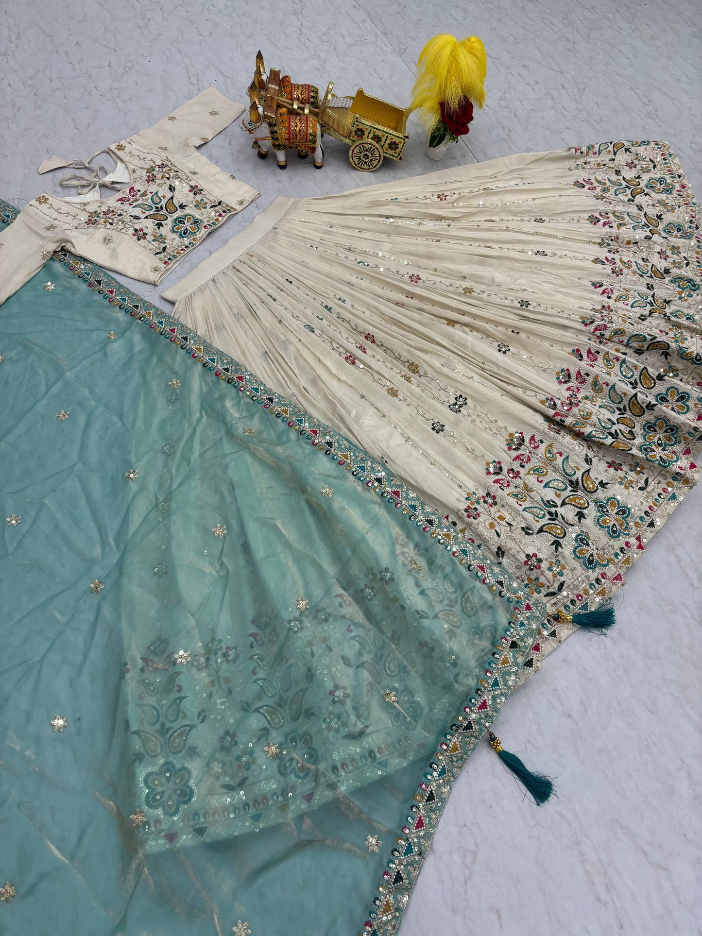 Pure Tissue Silk Festive Lehenga with Fully Embroidered Blouse