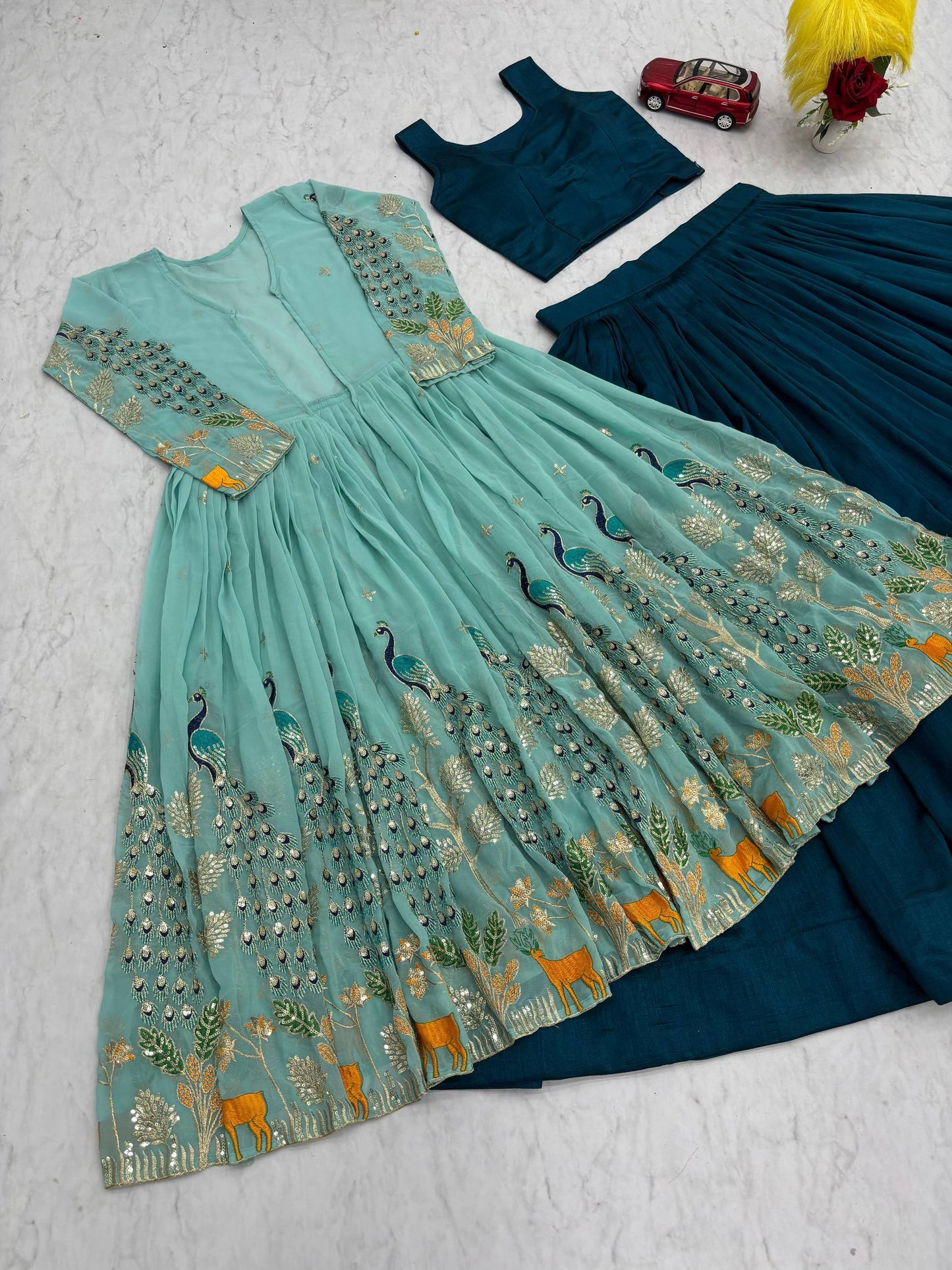 Silk Lehenga with a Crop Top and Shrug