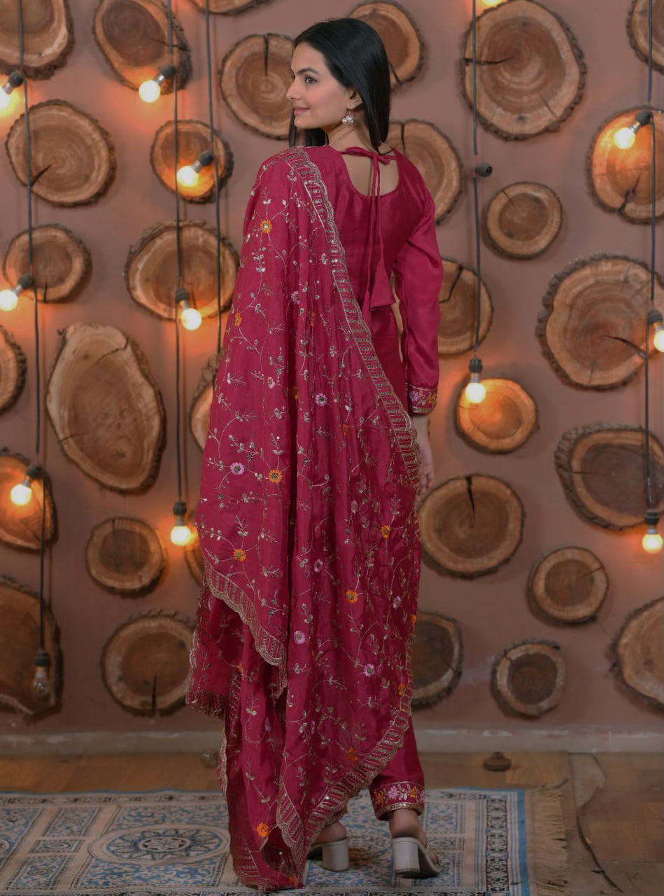 Designer Embroidered Chinon Suit With Multi Sequence Embroidered Work