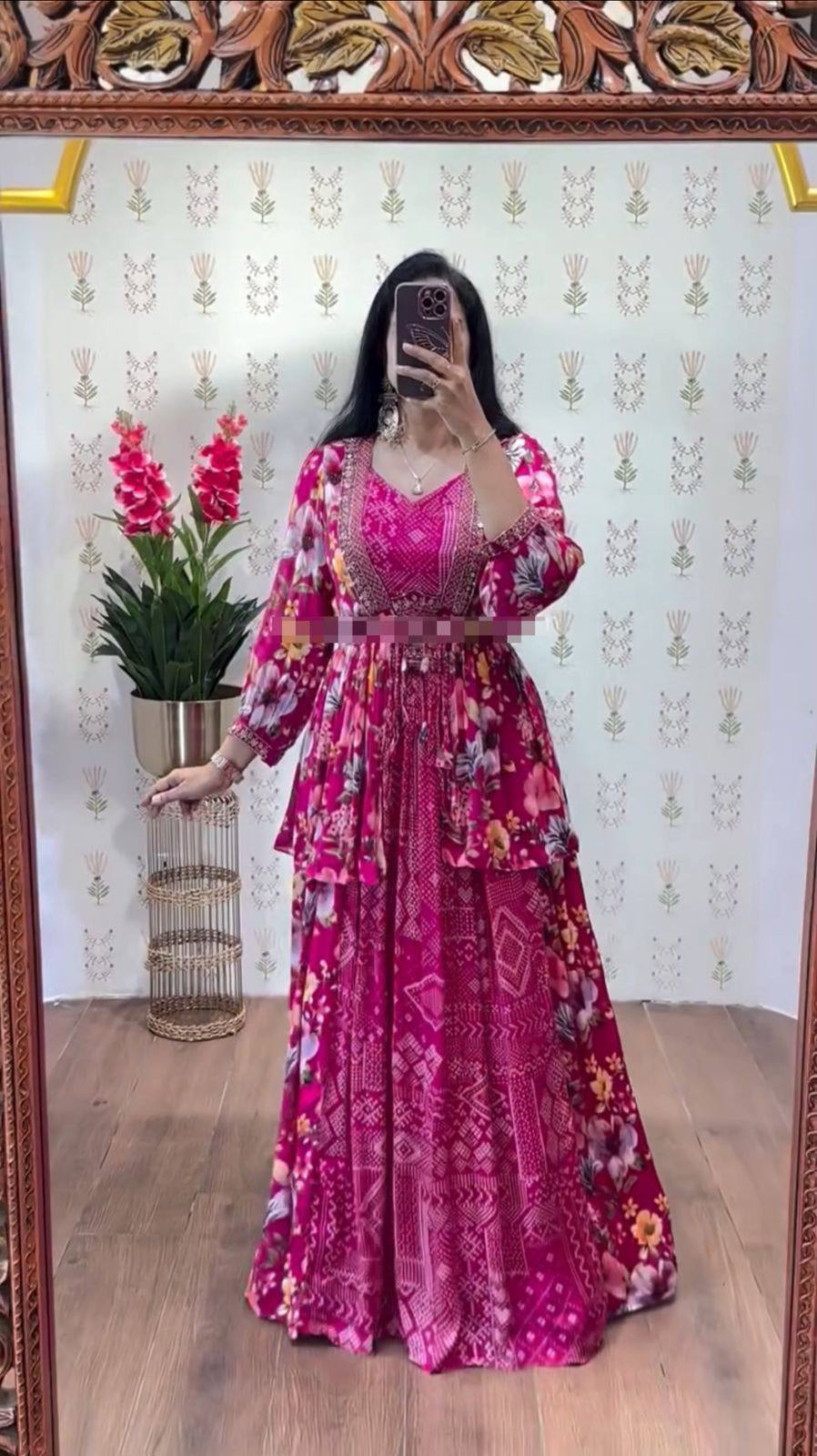 Pink Lehenga with Crop Top and Shrug