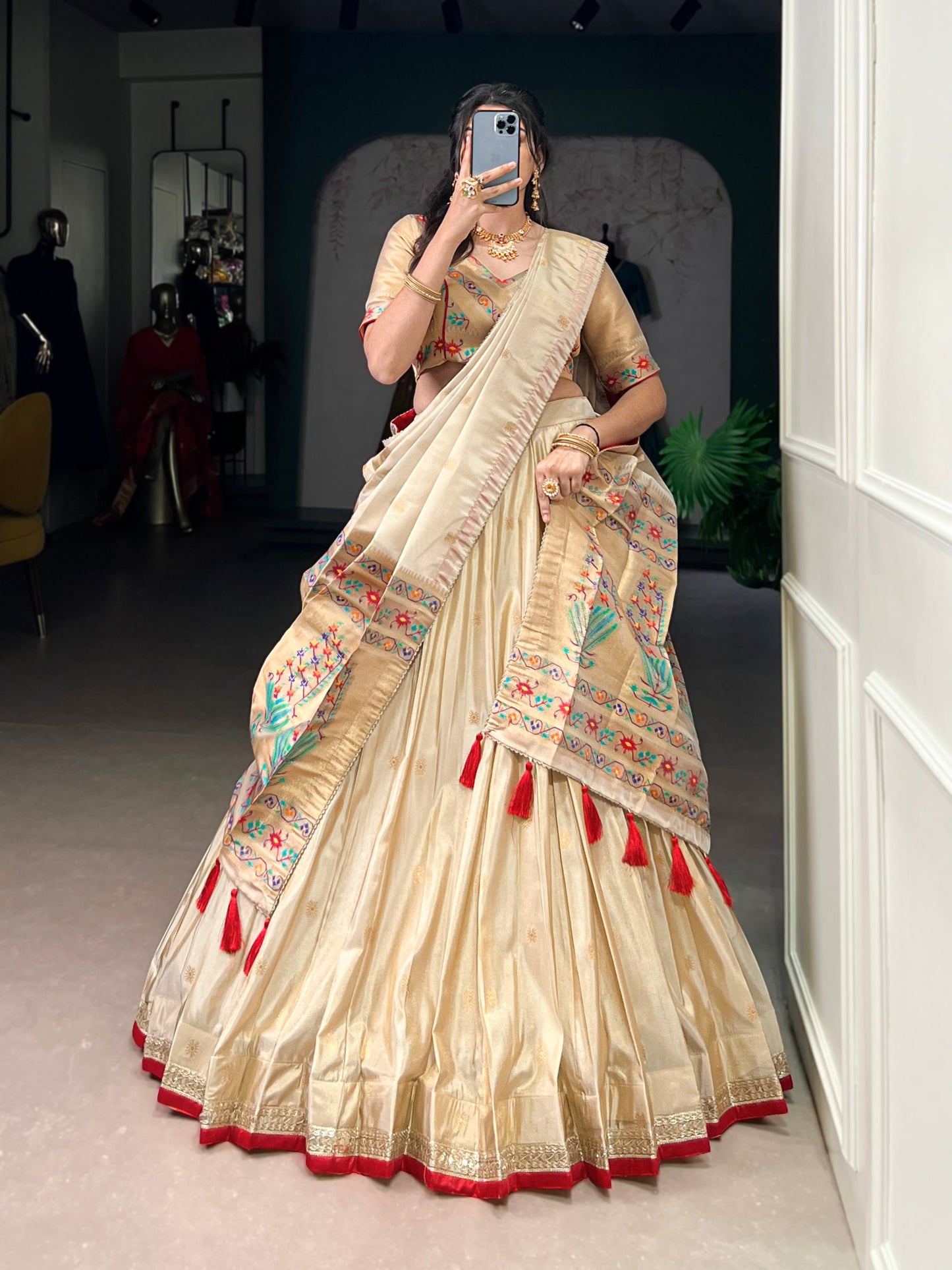 Golden Paithani Silk with Zari Weaving Work Lehenga Choli