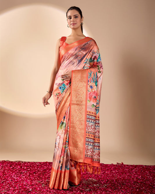 Soft Lichi Silk Saree Adorned With Elegant Floral Patterns