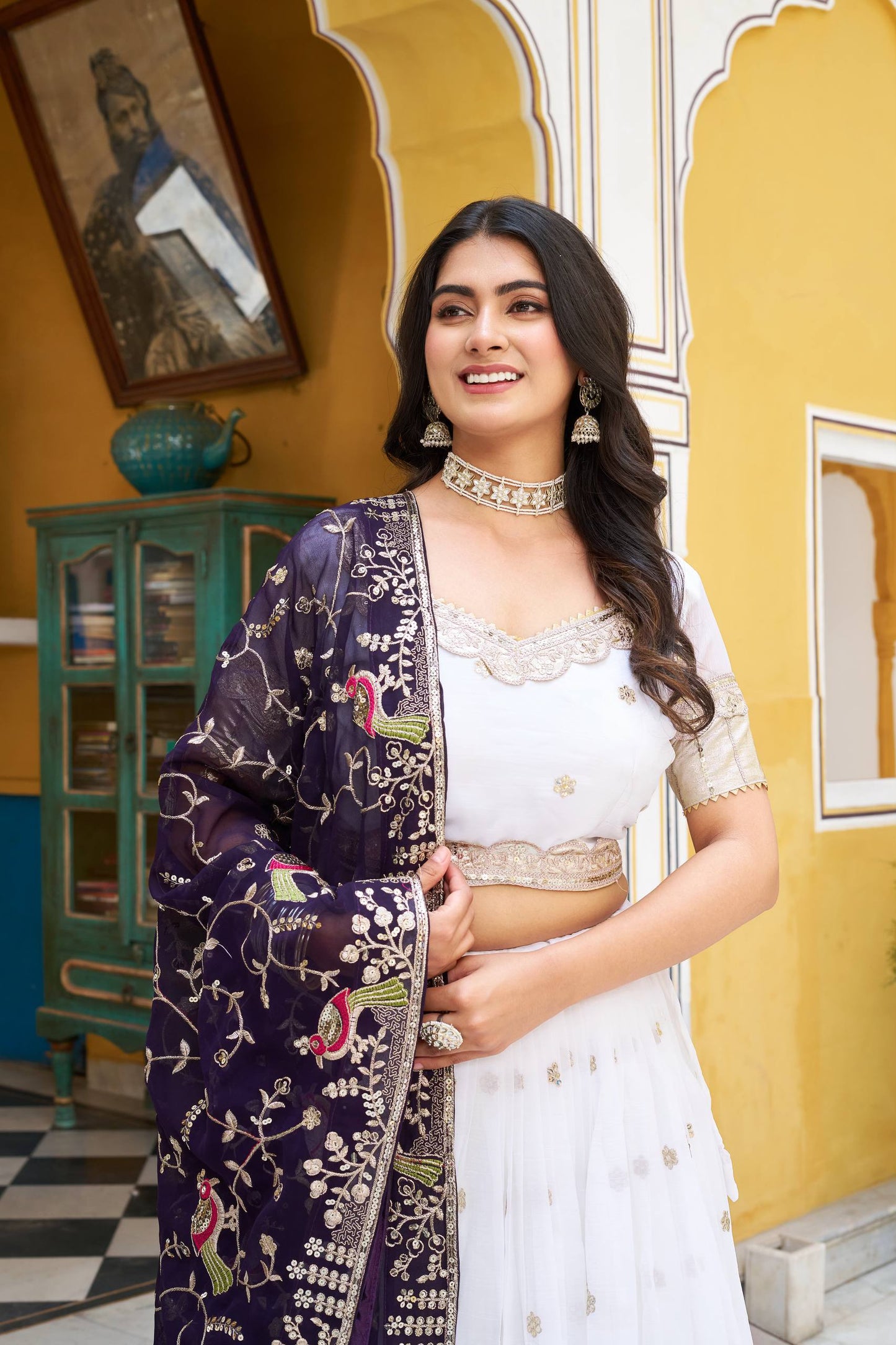 White Embroidered Silk Wedding Lehenga Set