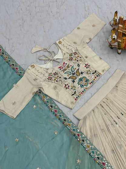 Pure Tissue Silk Festive Lehenga with Fully Embroidered Blouse