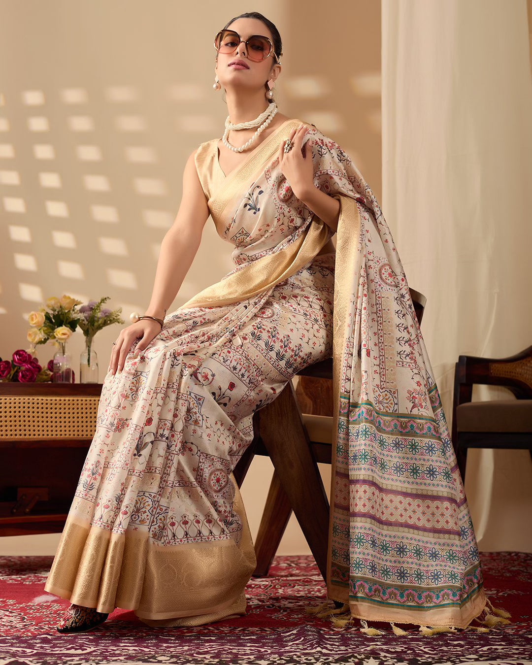 Graceful Soft Lichi Silk Saree With Golden Zari Woven Border