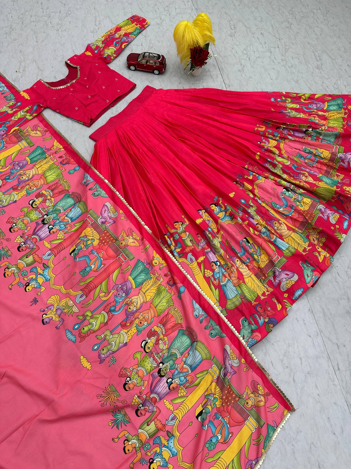 Florescent Pink Festive Kalamkari Lehenga Choli