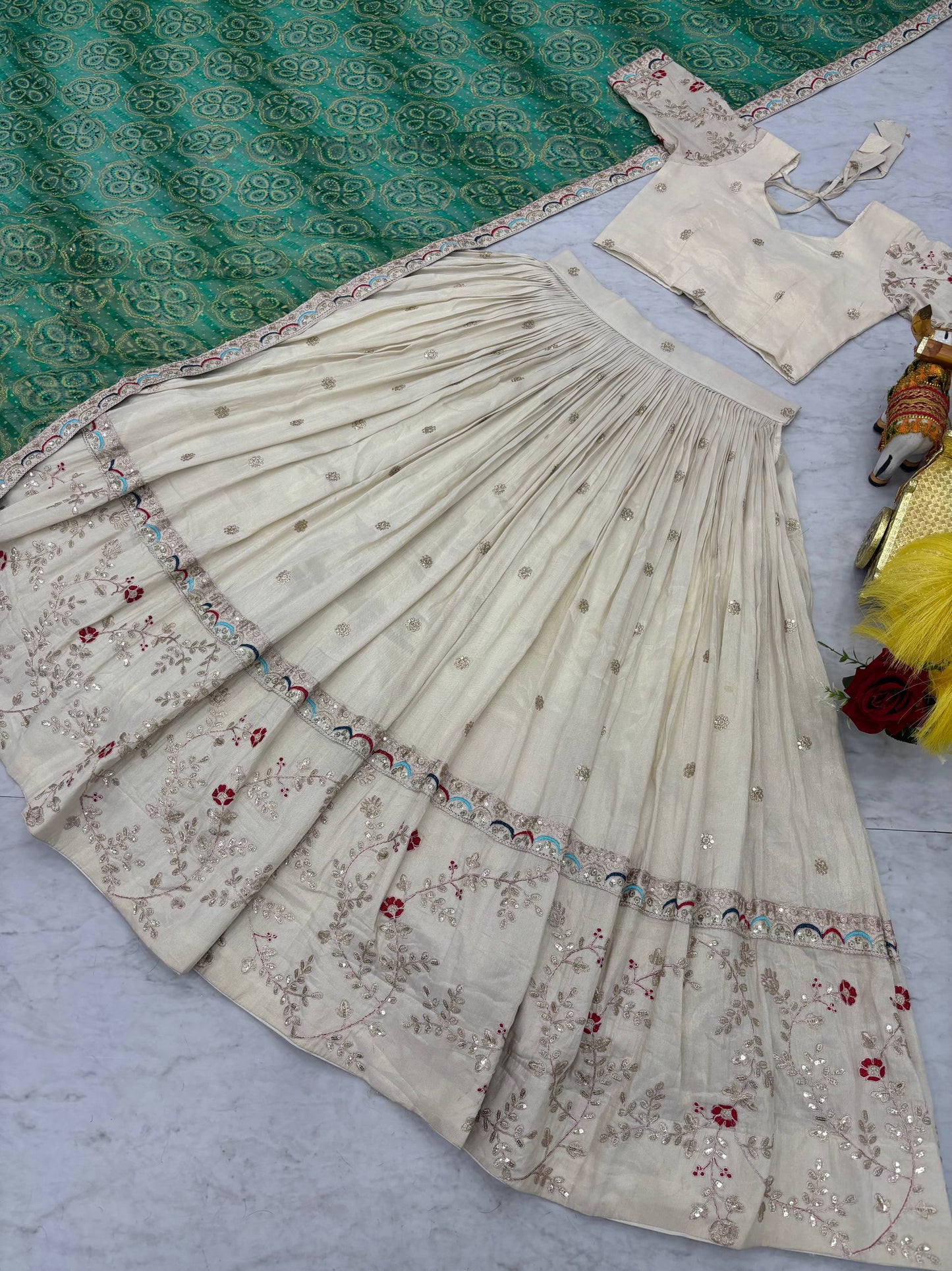 Ivory Pure Tissue Silk Festive Lehenga Choli