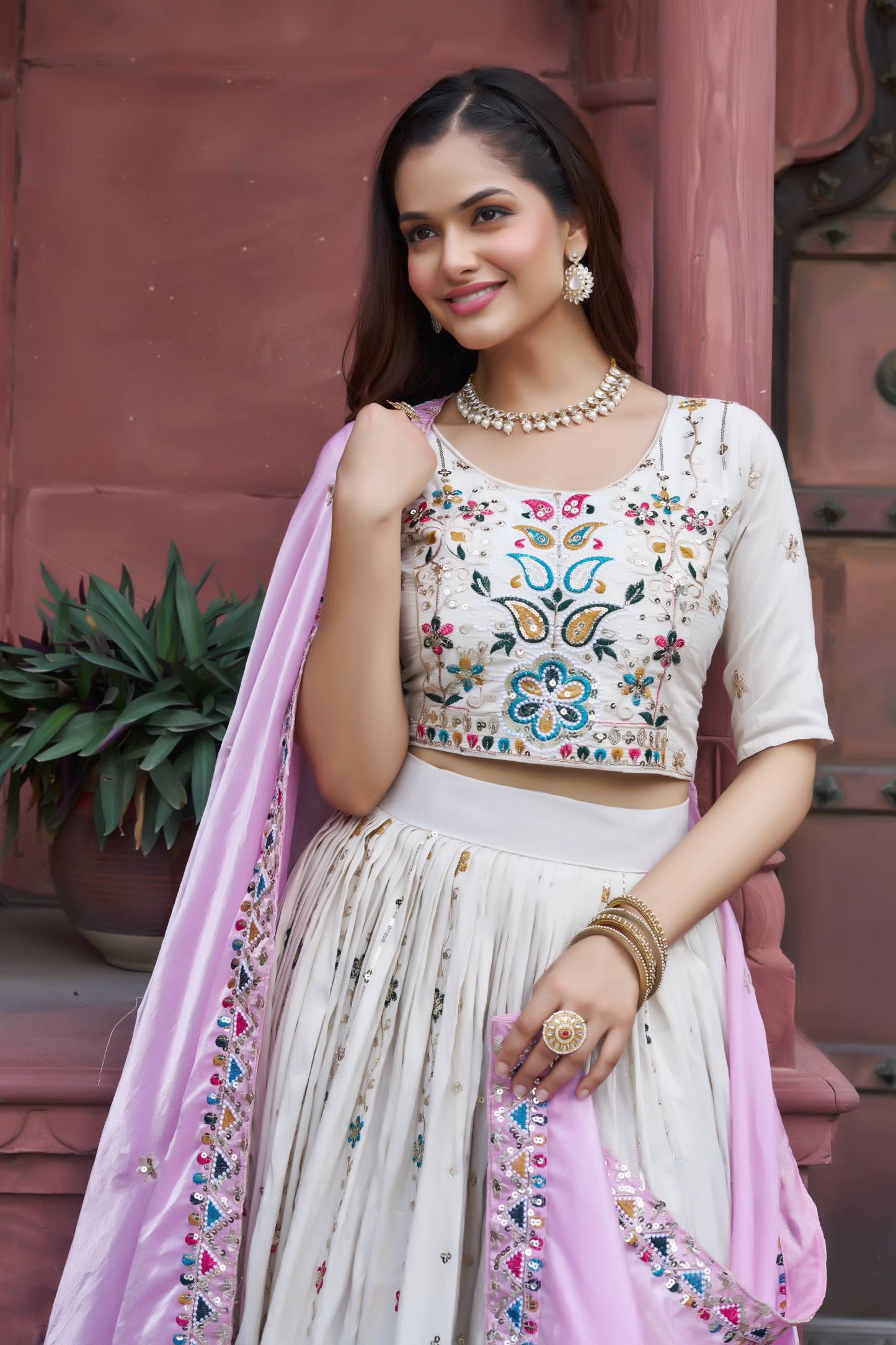 Festive Pure Tissue Silk Lehenga Choli with Light Pink Dupatta
