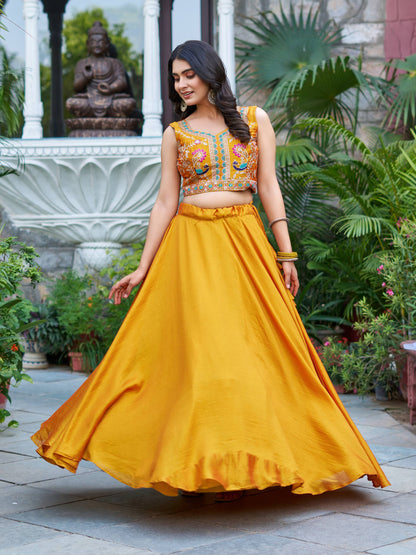 Mustard Yellow Festive Lehenga Choli with Shrug