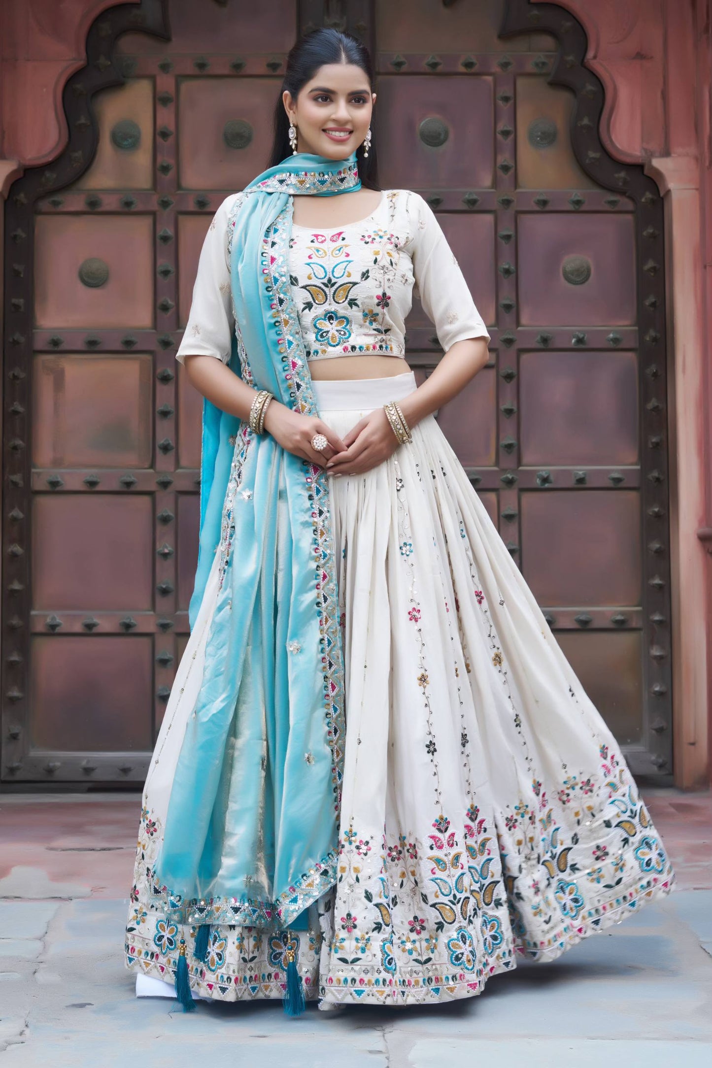 Pure Tissue Silk Festive Lehenga with Fully Embroidered Blouse