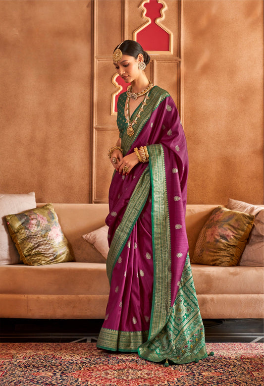 Premium Banarasi Silk Patola Saree with Emerald Green Base