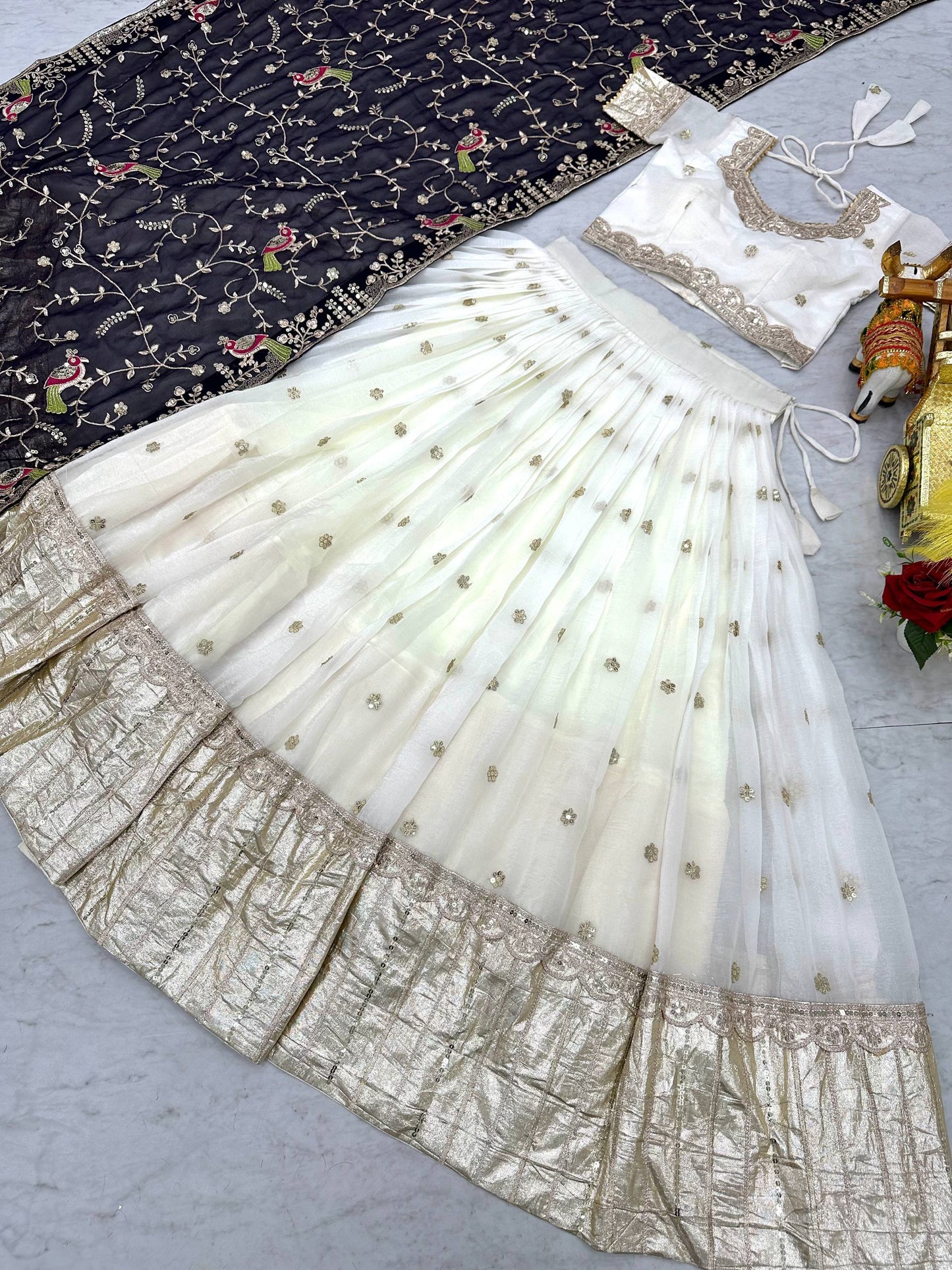 White Embroidered Silk Wedding Lehenga Set
