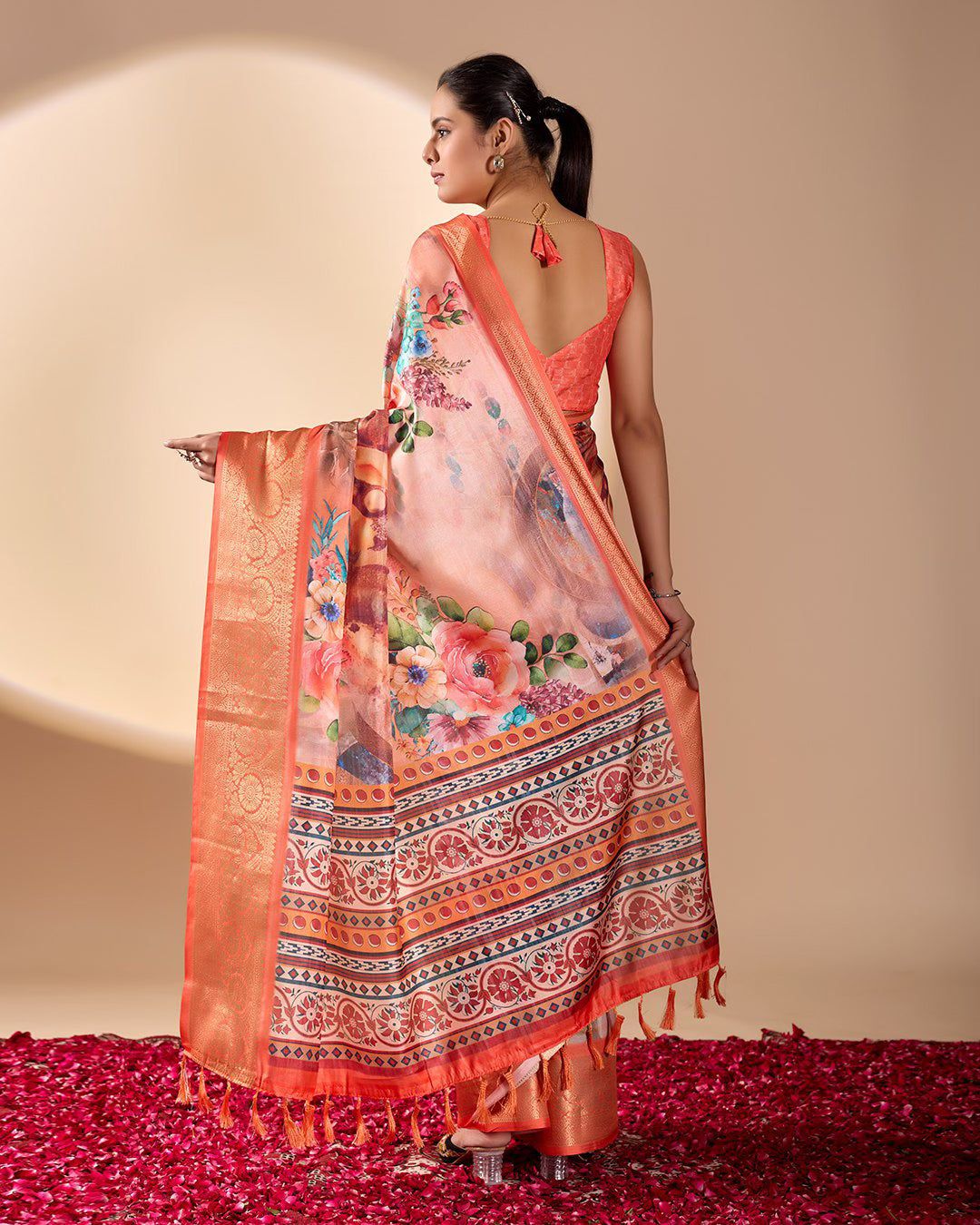 Soft Lichi Silk Saree Adorned With Elegant Floral Patterns