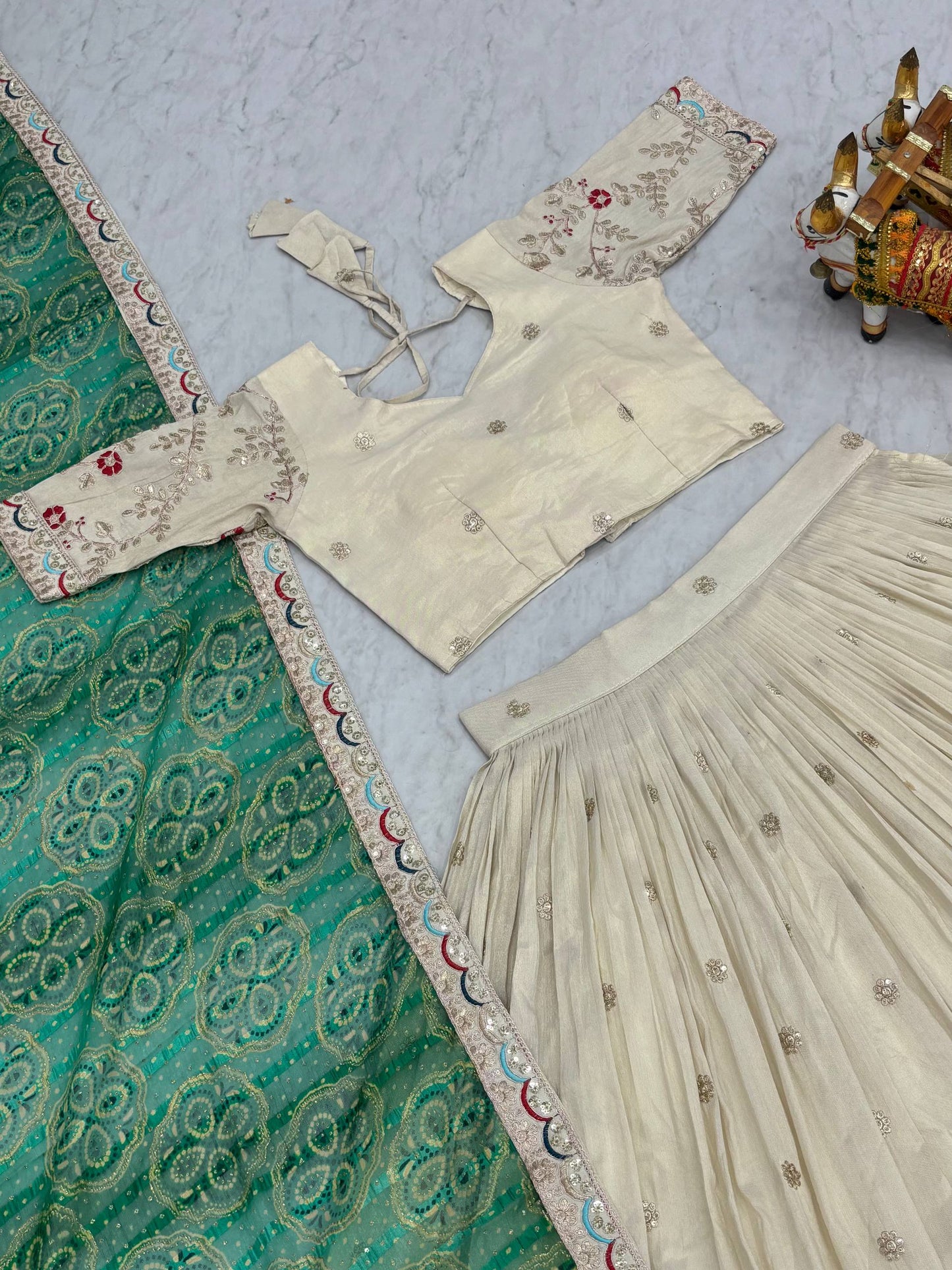 Ivory Pure Tissue Silk Festive Lehenga Choli