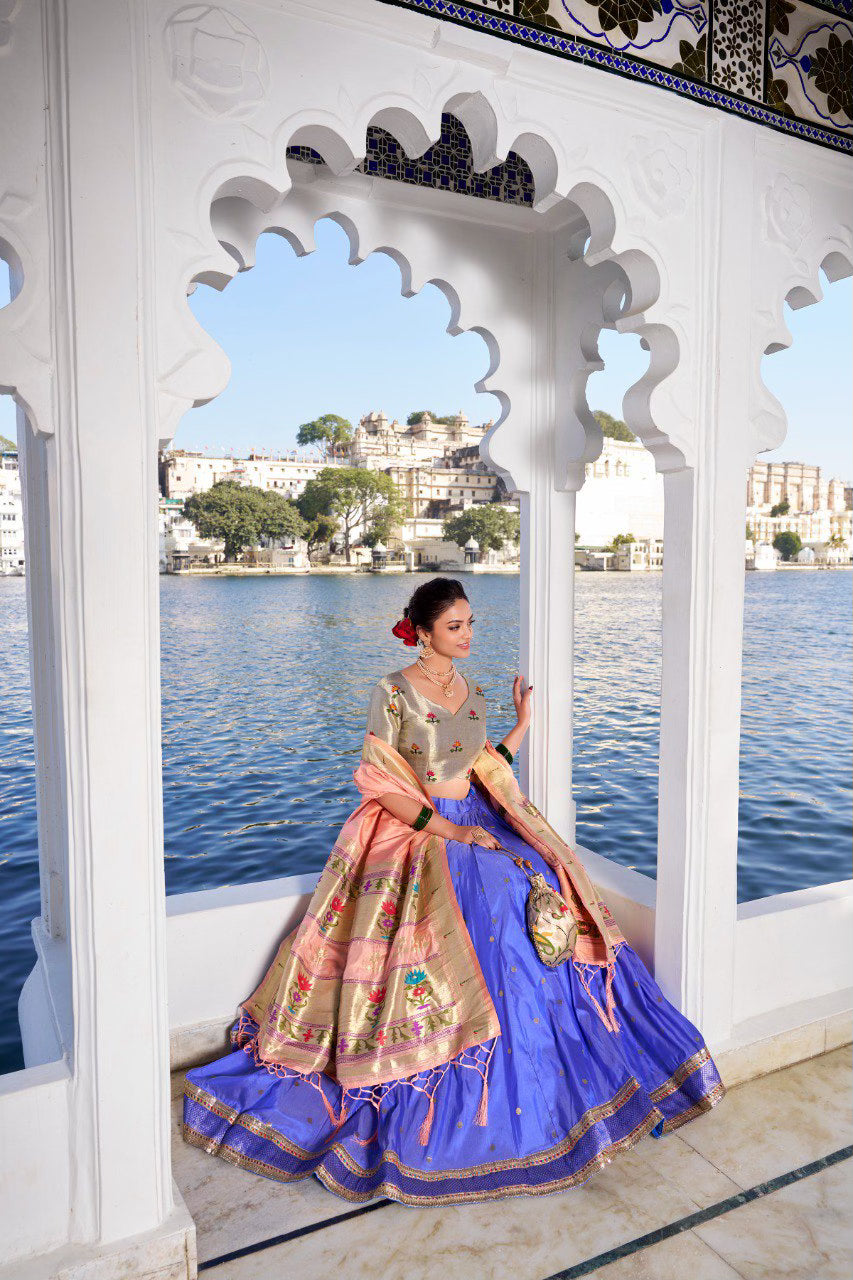 Pastel Colored Jacquard Silk Paithani Lehenga Choli