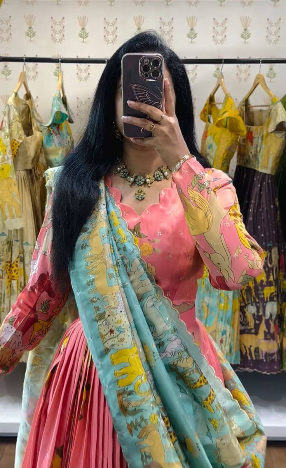 Flamingo Pink Kalamkari Lehenga Choli