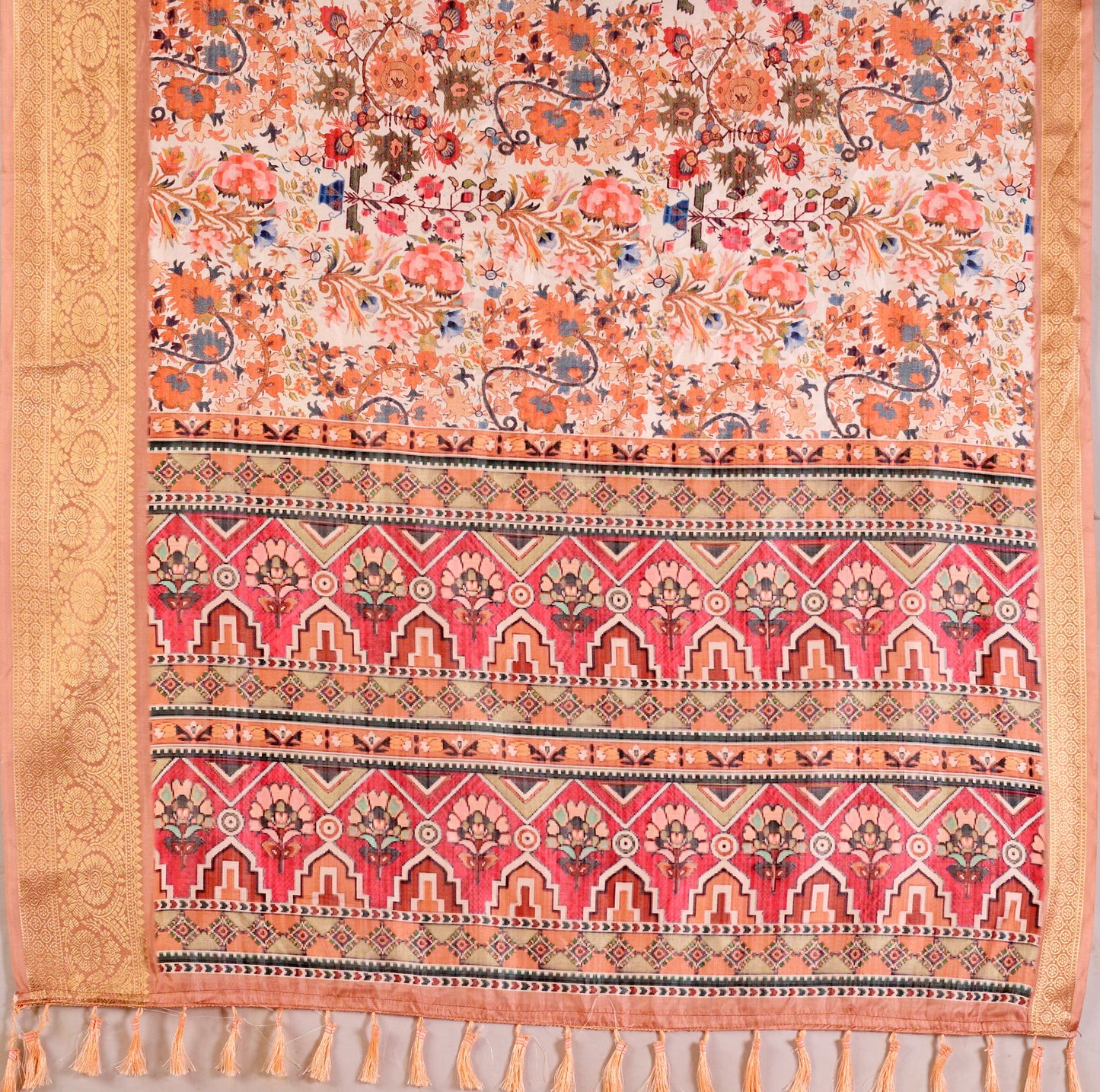 Premium Beige Floral Soft Silk Saree