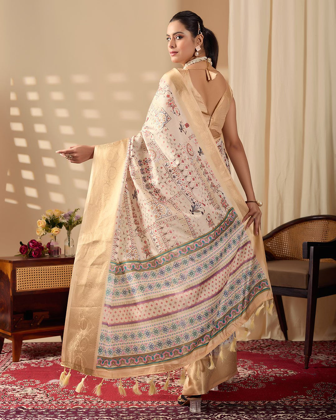 Graceful Soft Lichi Silk Saree With Golden Zari Woven Border