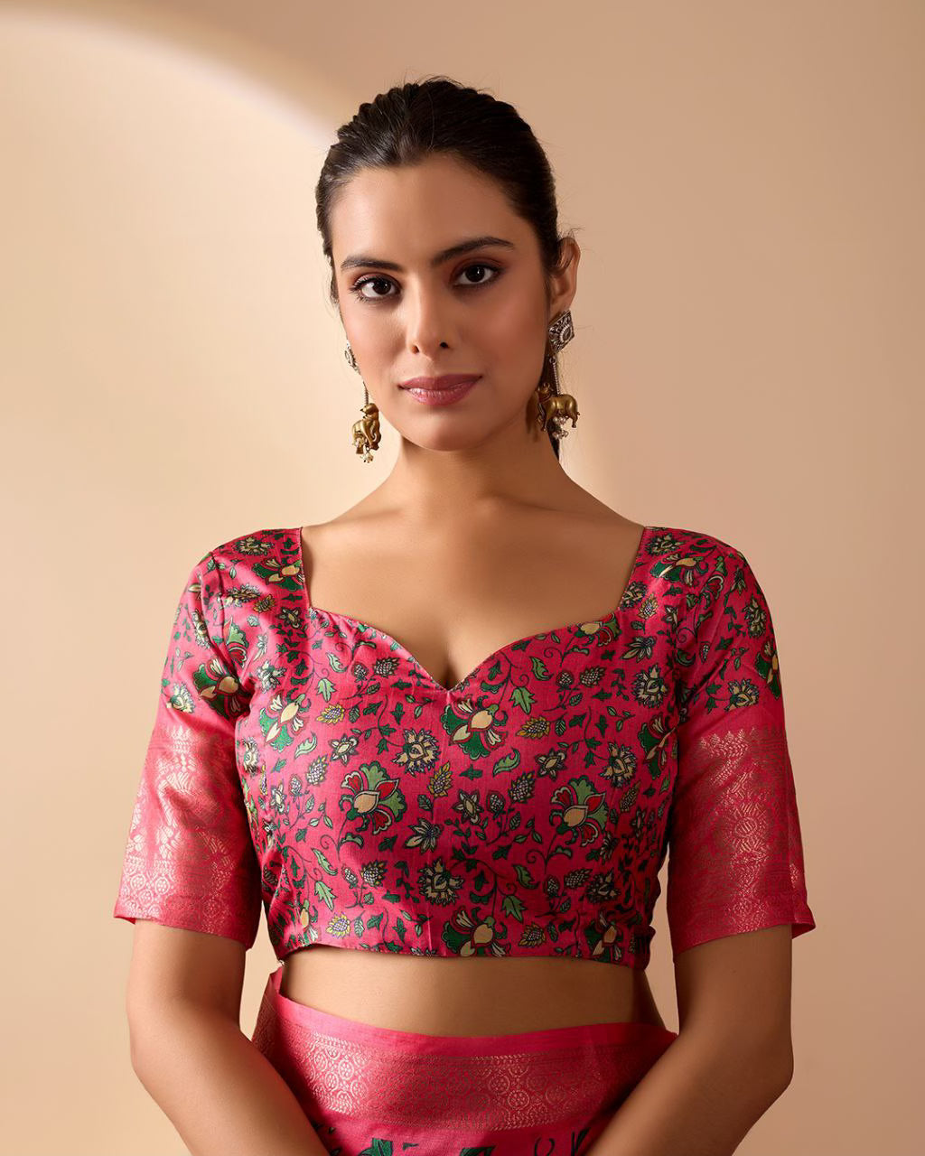 Pink Lichi Silk saree with Floral Patterns