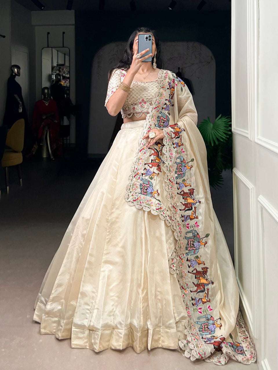 Raspberry Thread Embroidery Work Lehenga Choli Set