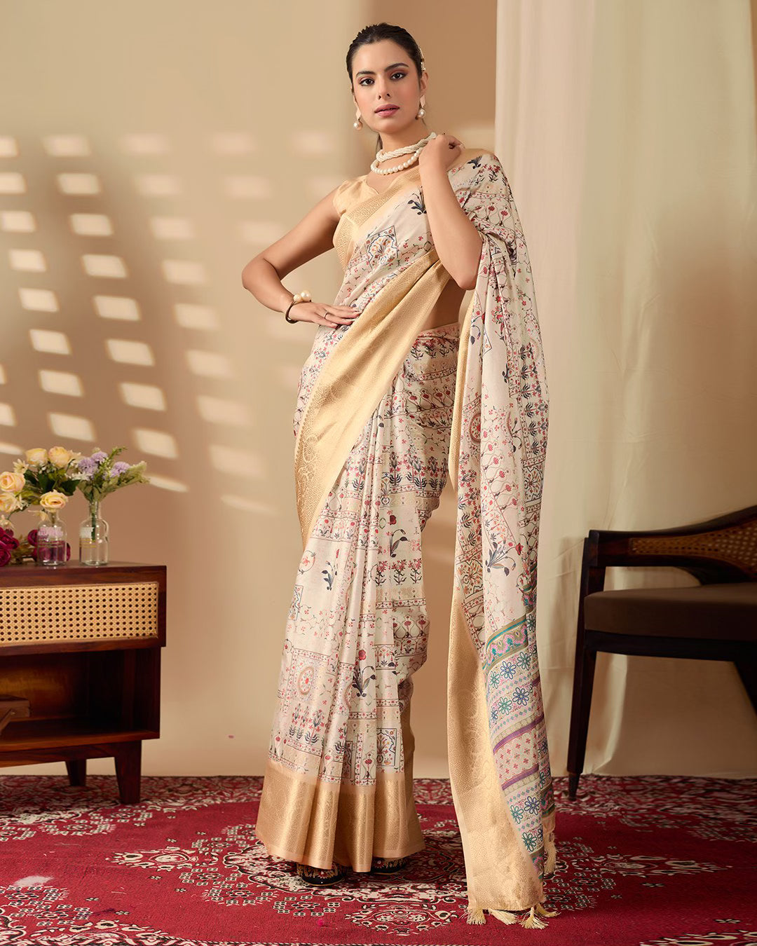 Graceful Soft Lichi Silk Saree With Golden Zari Woven Border