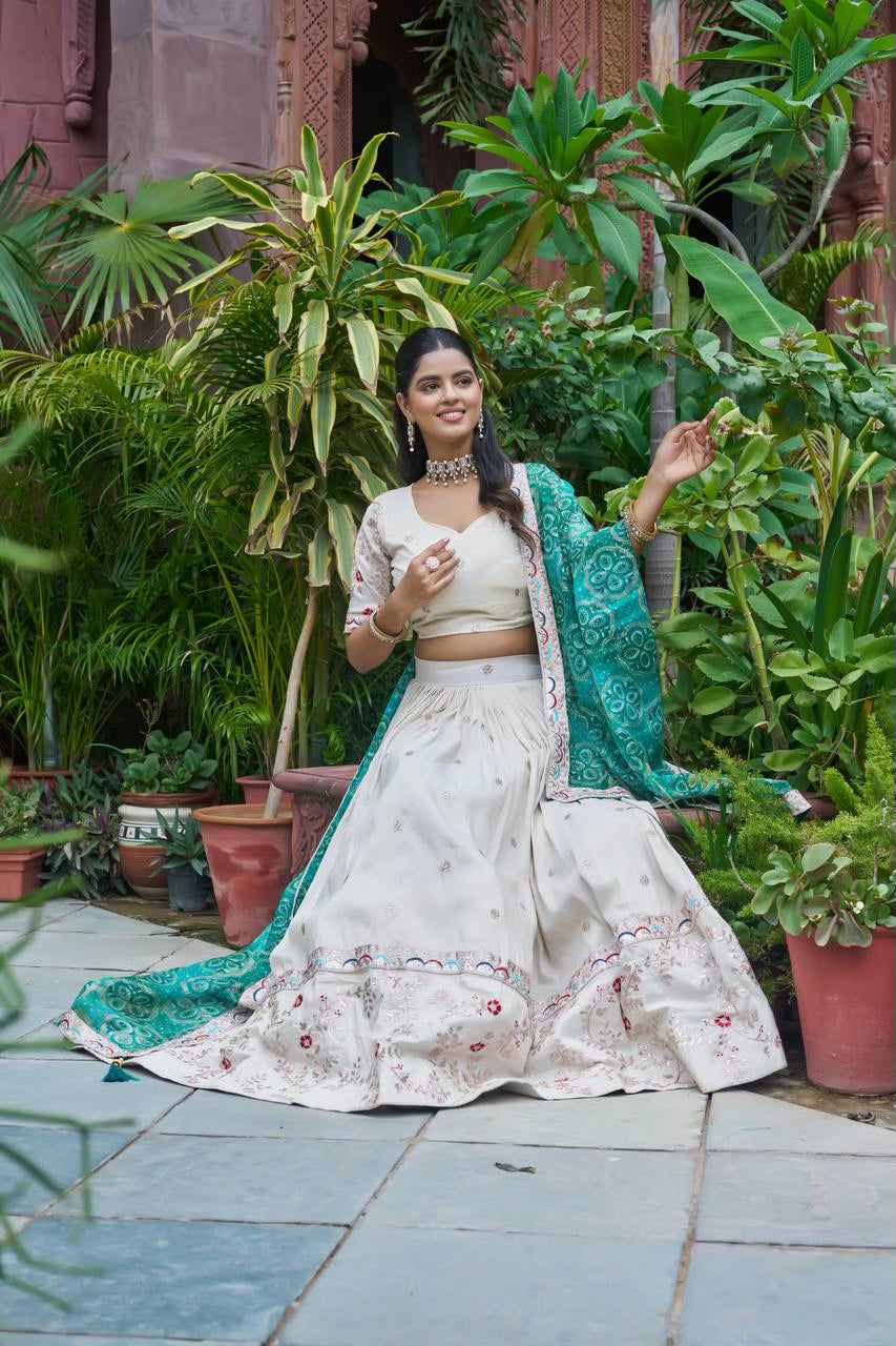 Ivory Pure Tissue Silk Festive Lehenga Choli