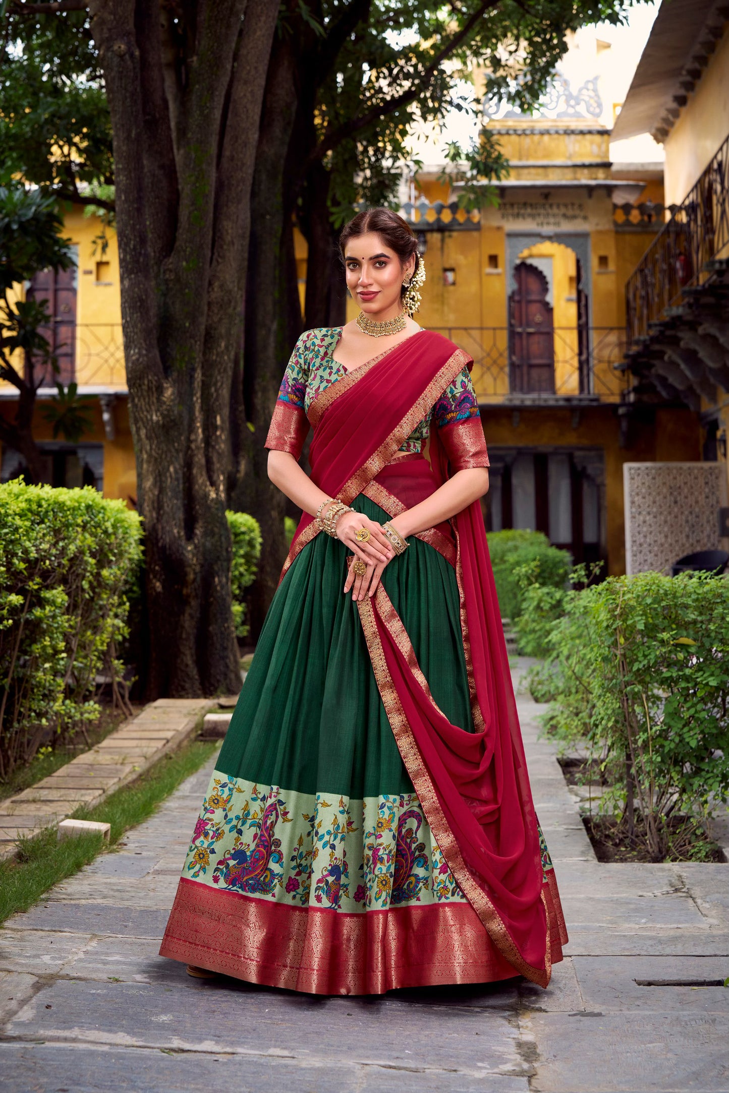 Traditional Silk Lehenga Choli with Zari Weaving Work