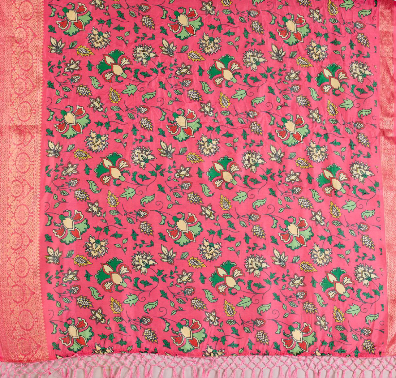 Pink Lichi Silk saree with Floral Patterns