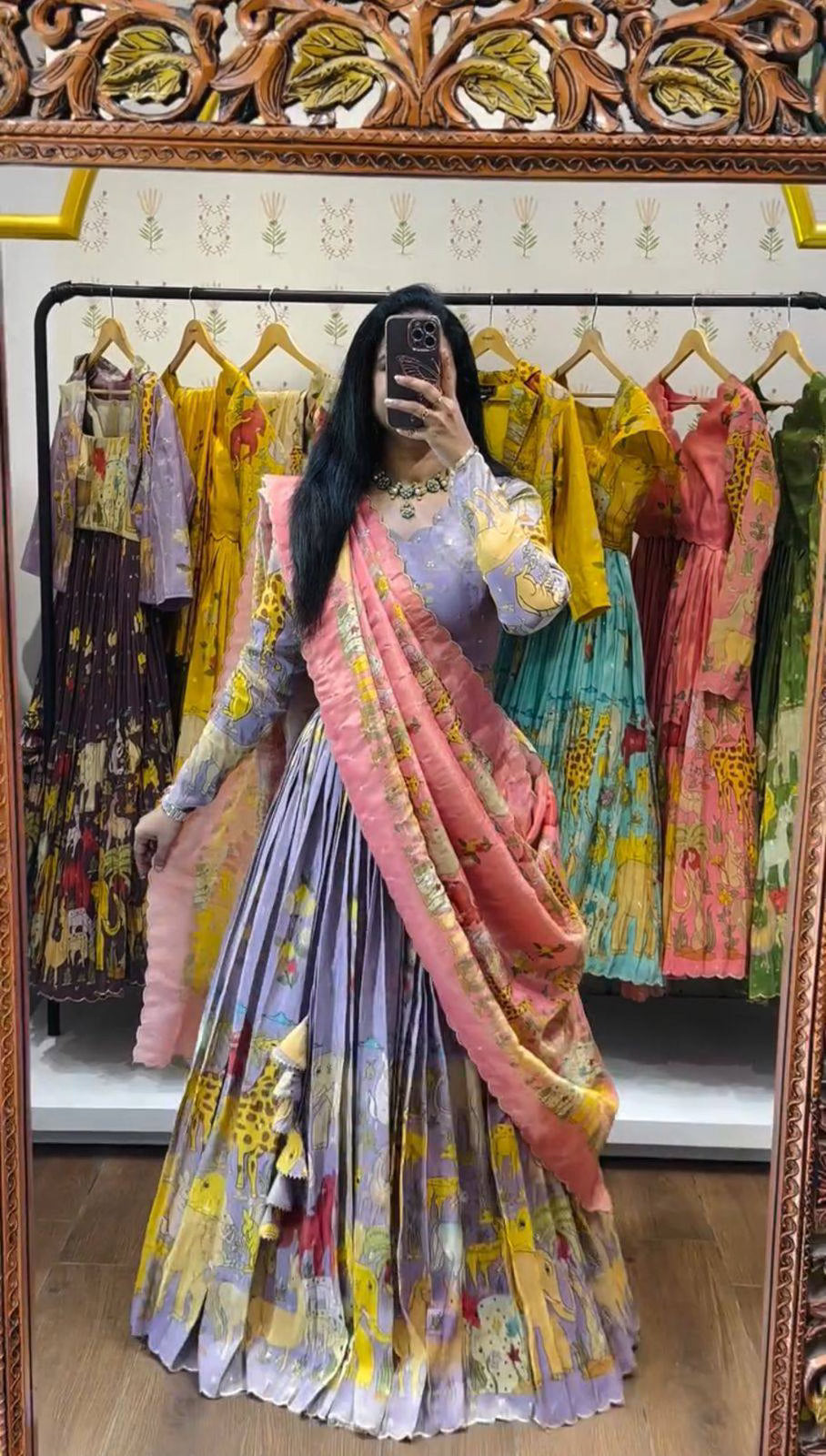 Kalamkari Lehenga Choli in Lilac color