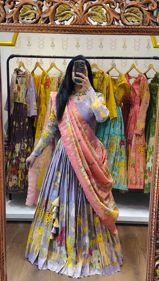 Kalamkari Lehenga Choli in Lilac color