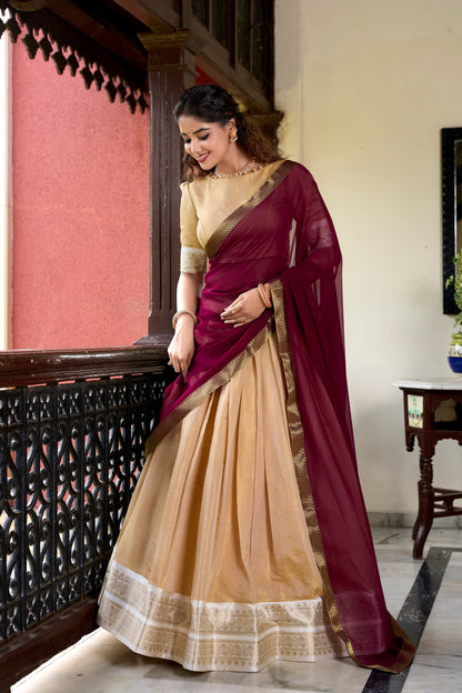 Zari Weaving work Kanchipuram Lehenga Set