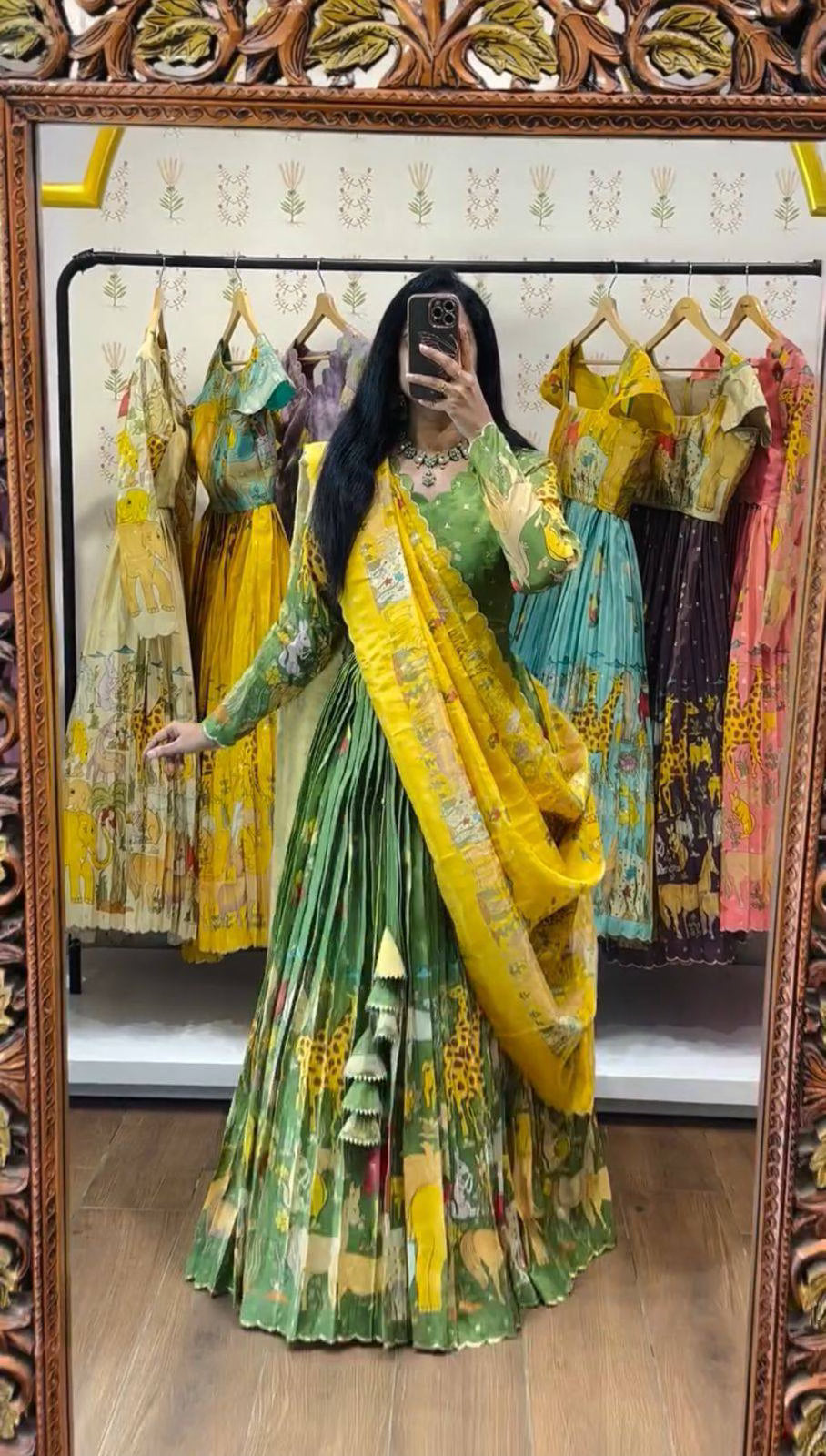 Leaf Green Kalamkari Cotton Lehenga Choli