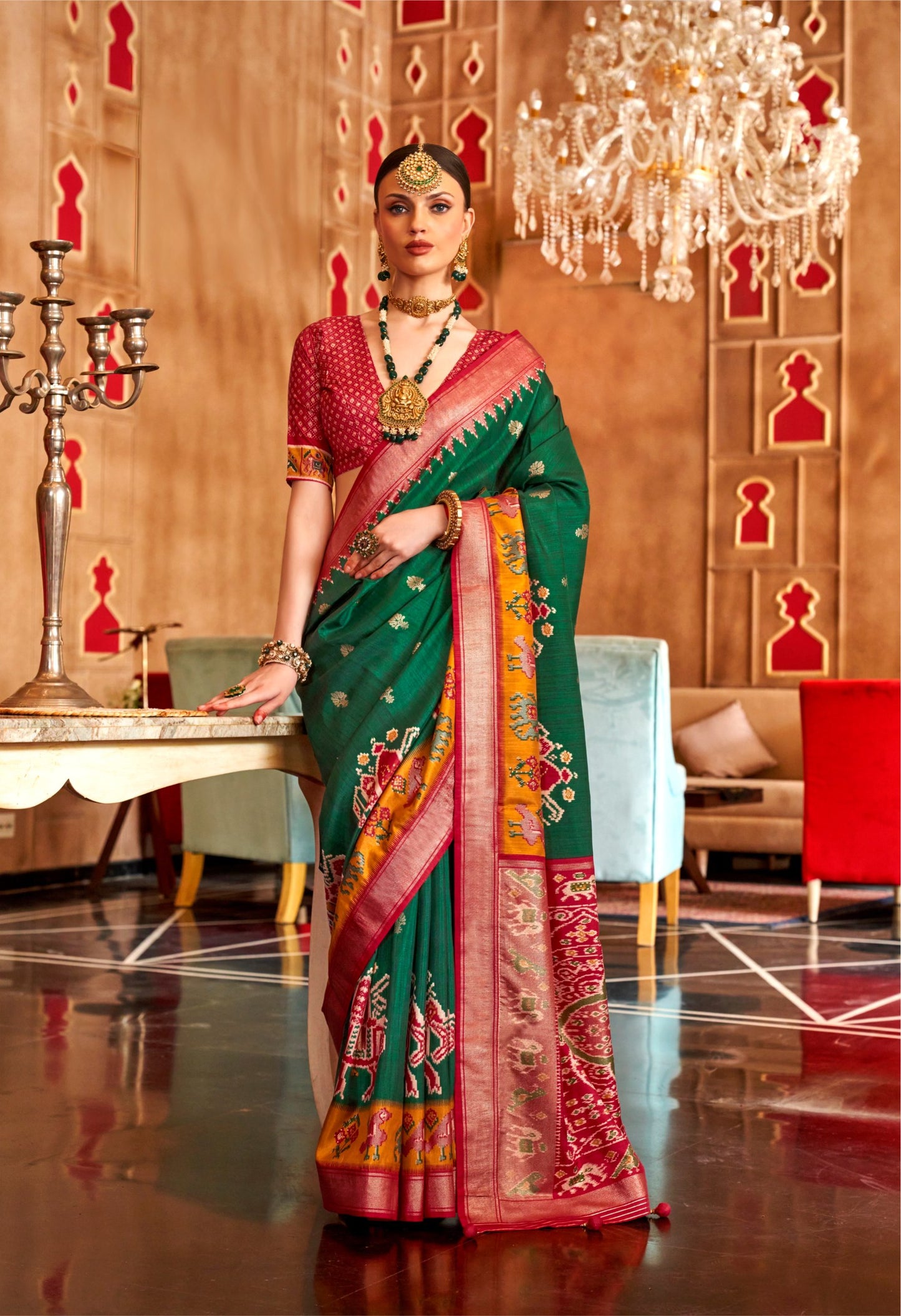 Emerald Green Premium Banarasi Silk Patola Saree