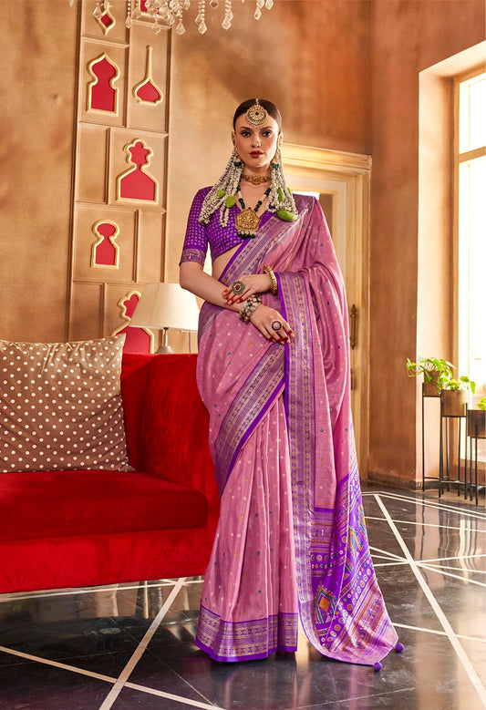 Blush Pink Ethnic Banarasi Silk Patola Saree
