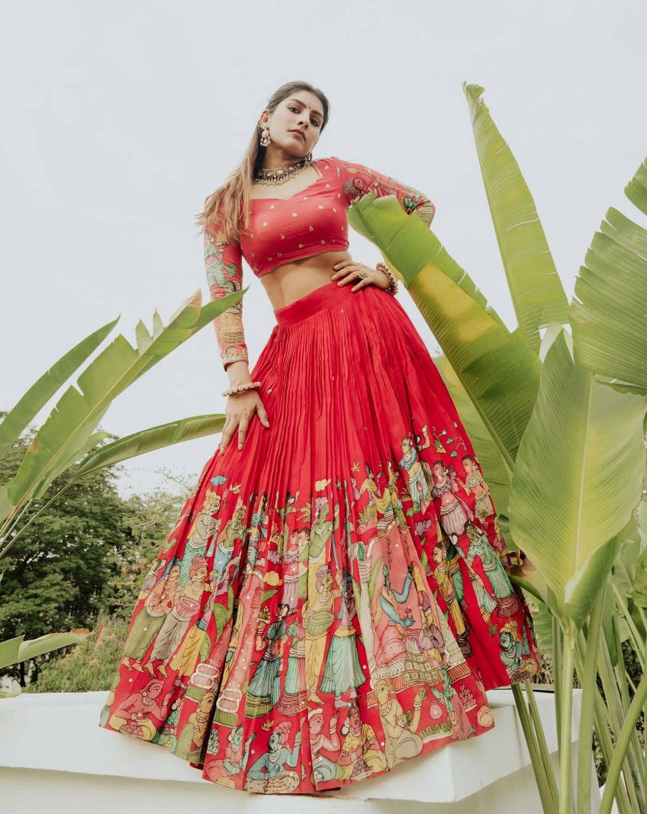 Florescent Pink Festive Kalamkari Lehenga Choli