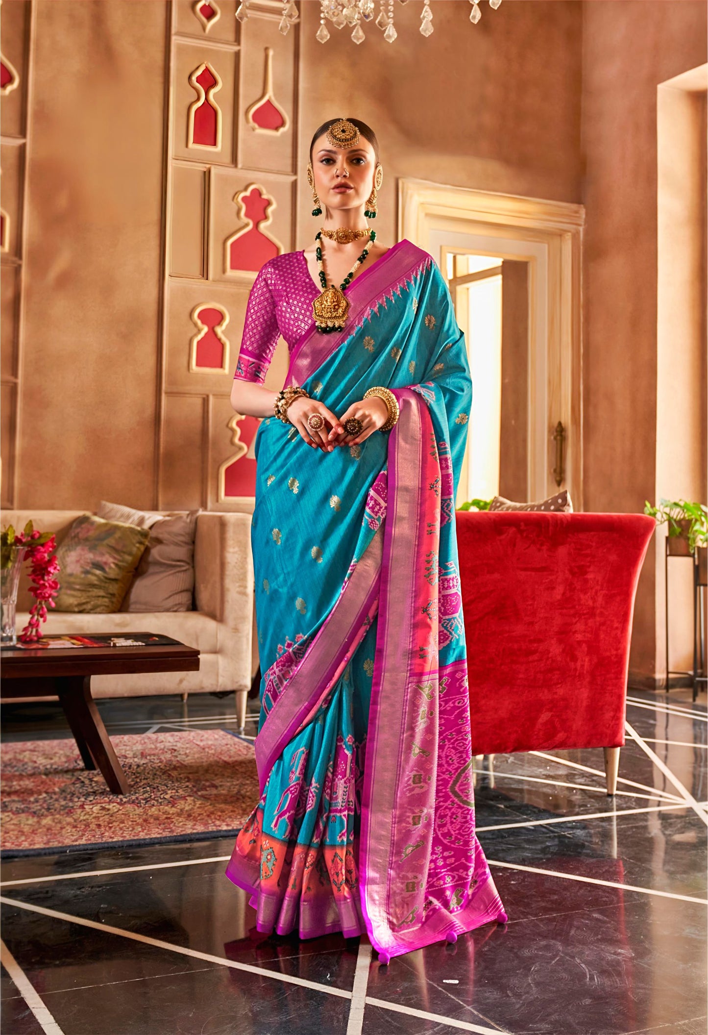 Premium Banarasi Silk Patola Saree with Zari Weaving Work