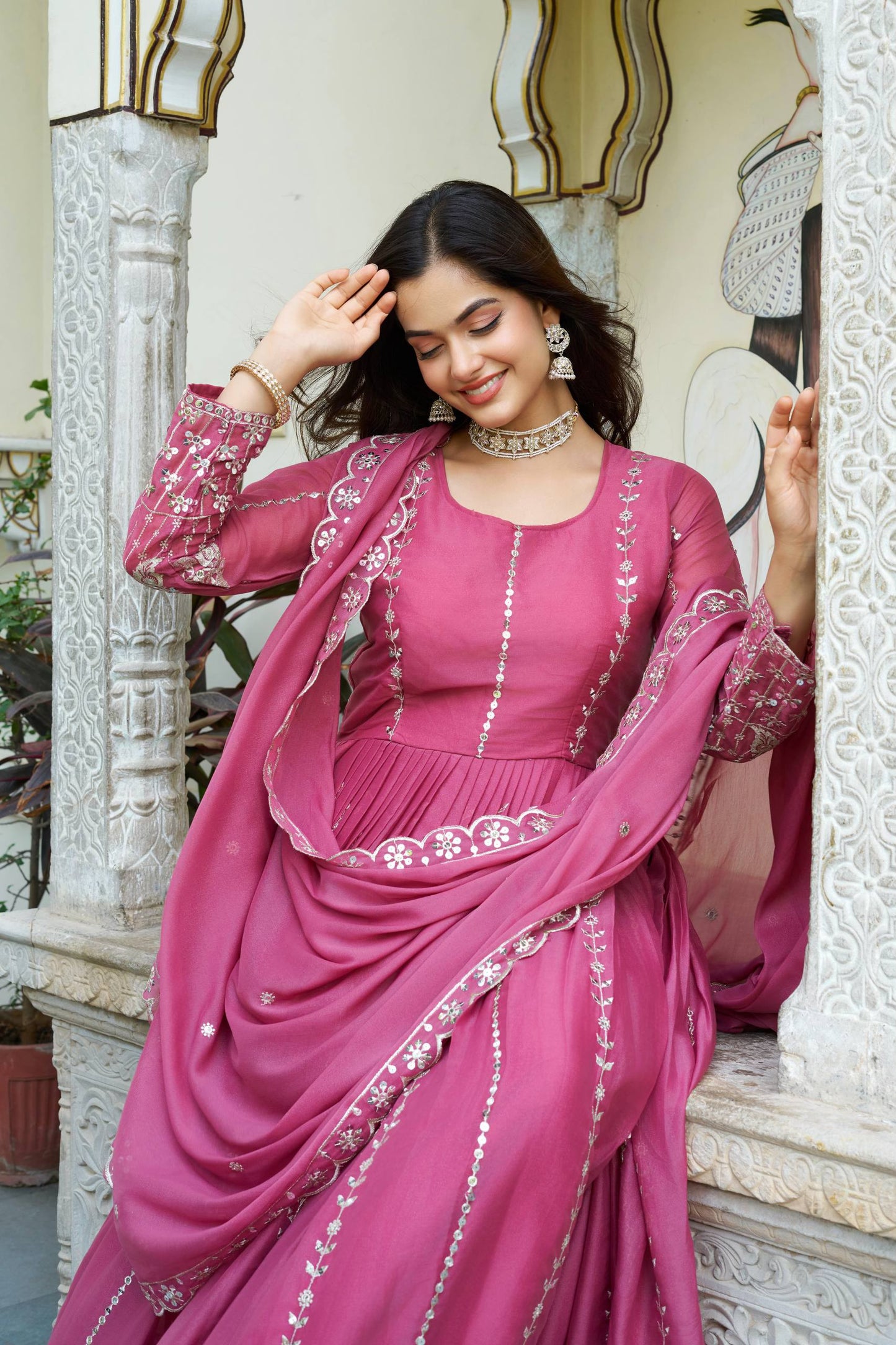 Beautiful Pink Fully Embroidered Anarkali Set