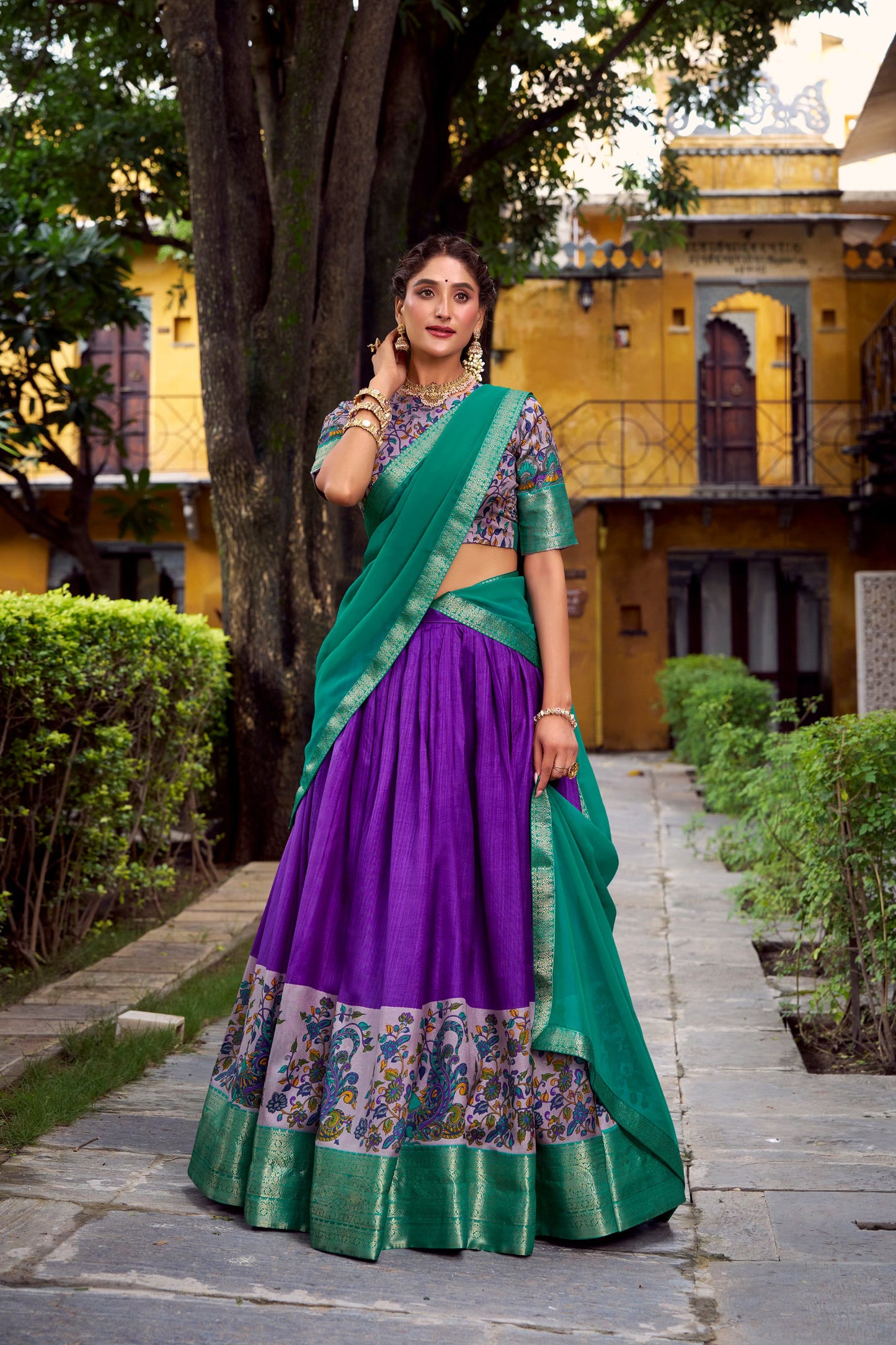 Purple Silk Lehenga Choli with Tradtional Print