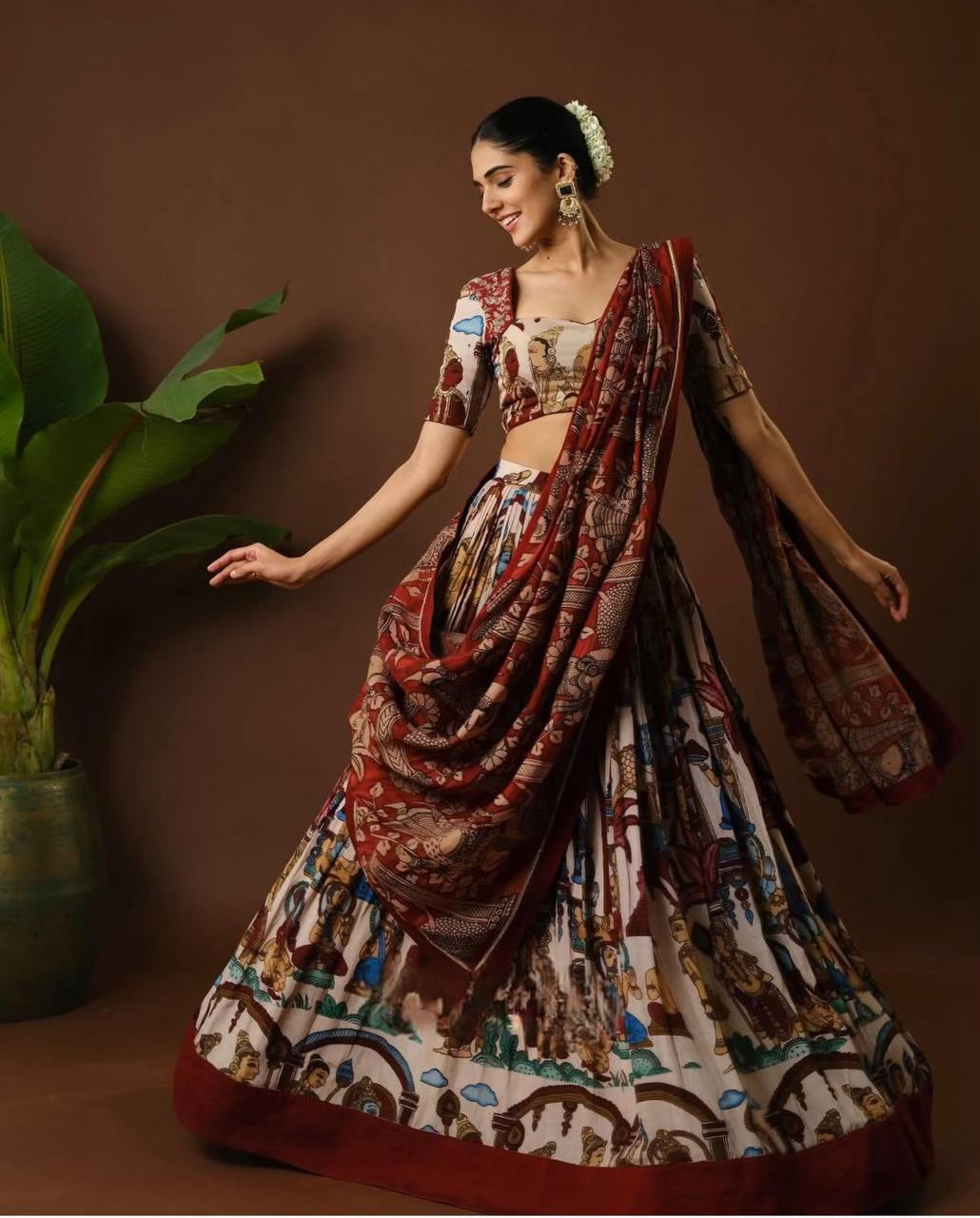 Designer Festive Kalamkari Print Lehenga Set