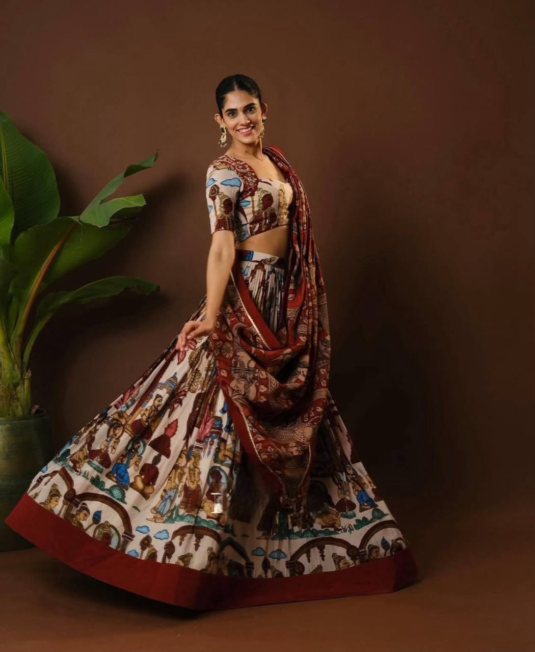 Designer Festive Kalamkari Print Lehenga Set