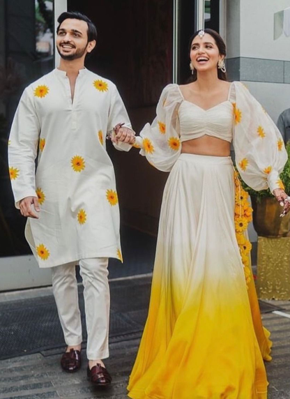 Haldi Special Yellow And White Georgette Lehenga Choli